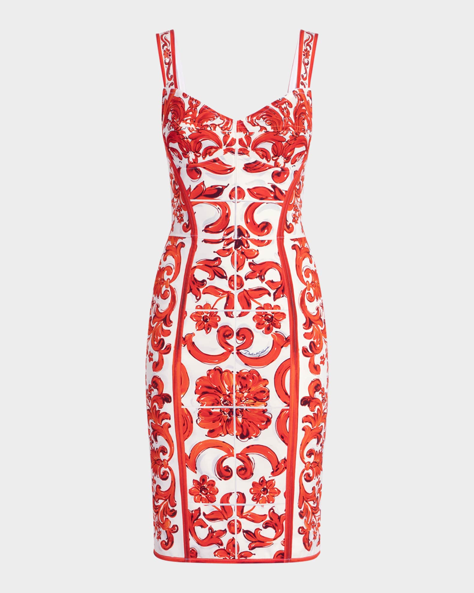 DOLCE&GABBANA 桜柄ノースリーブワンピースmade in Italy Dolce&Gabbana Majolica-Print Charmeuse Short Dress | Neiman Marcus