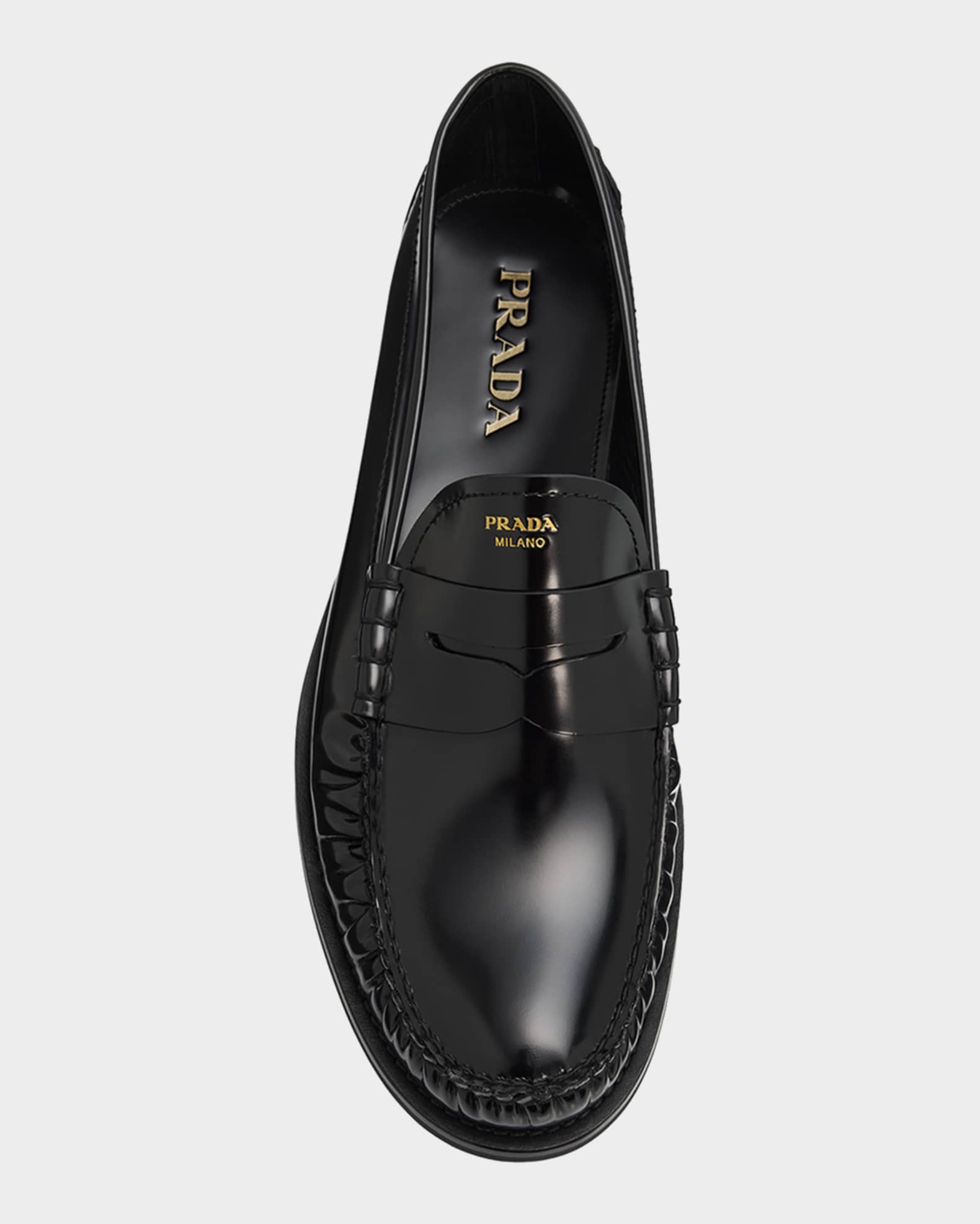 Prada Men's Leather Moc-Toe Penny Loafers | Neiman Marcus