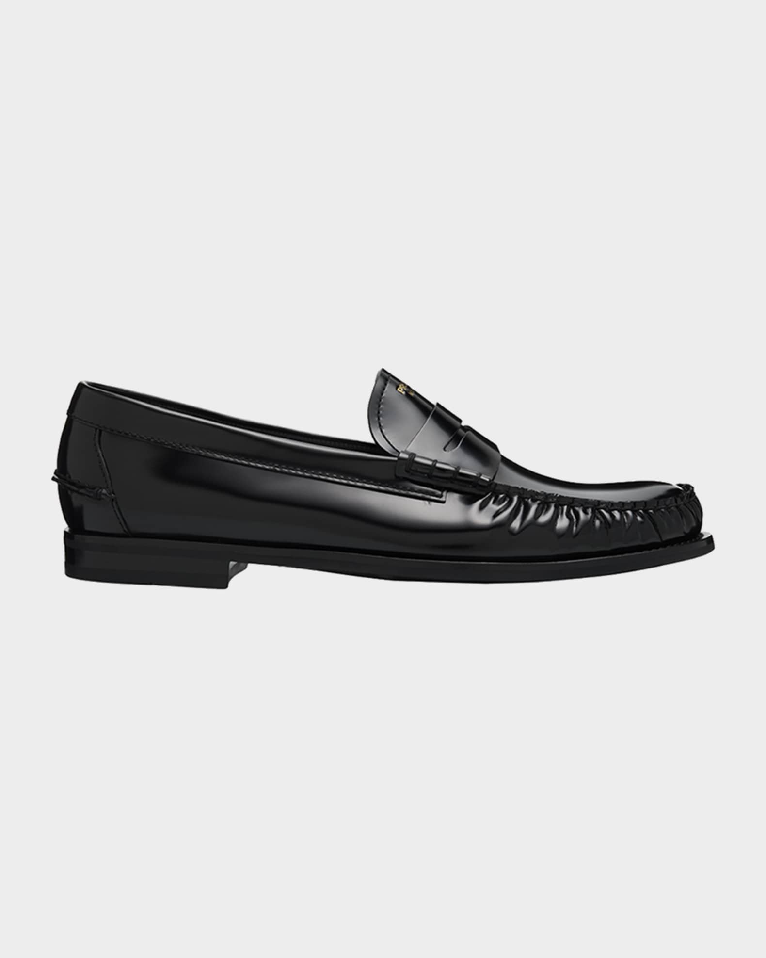 Prada Men's Leather Moc-Toe Penny Loafers | Neiman Marcus