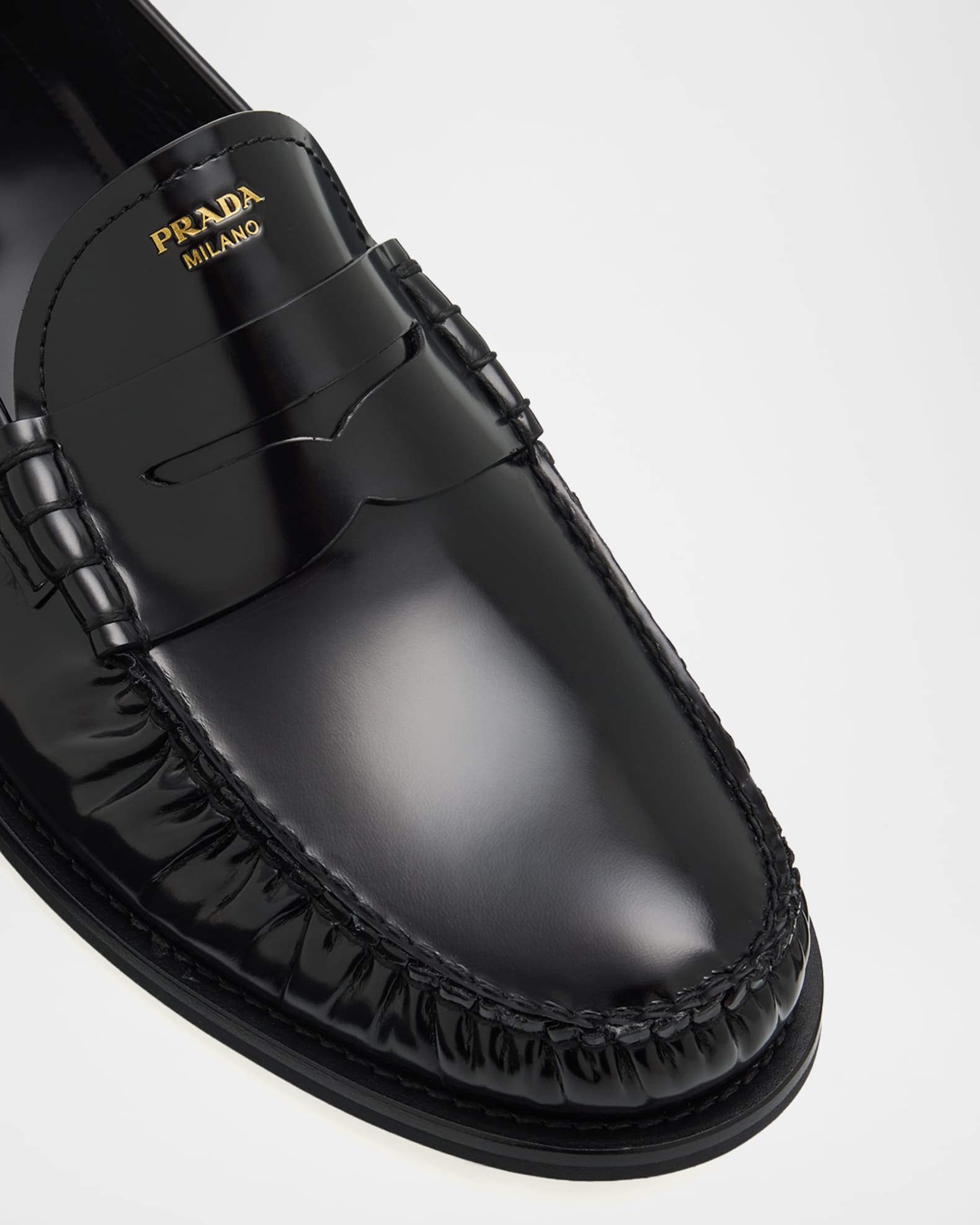 Prada Men's Leather Moc-Toe Penny Loafers | Neiman Marcus