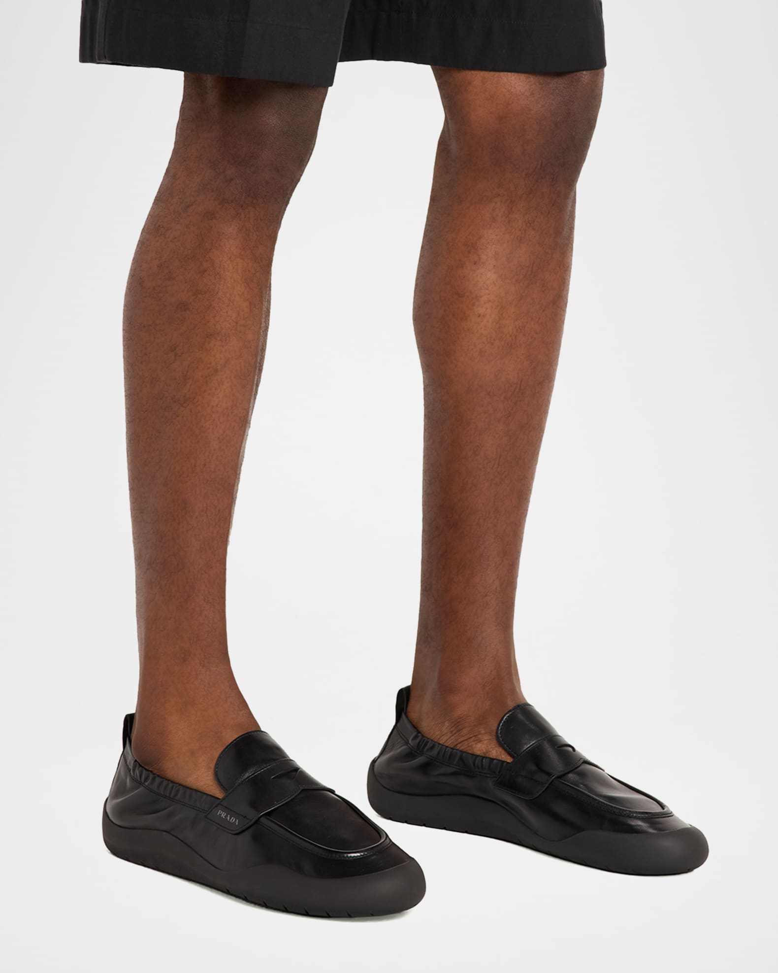 Prada Men's Speedrock Leather Rubber-Sole Penny Loafers | Neiman