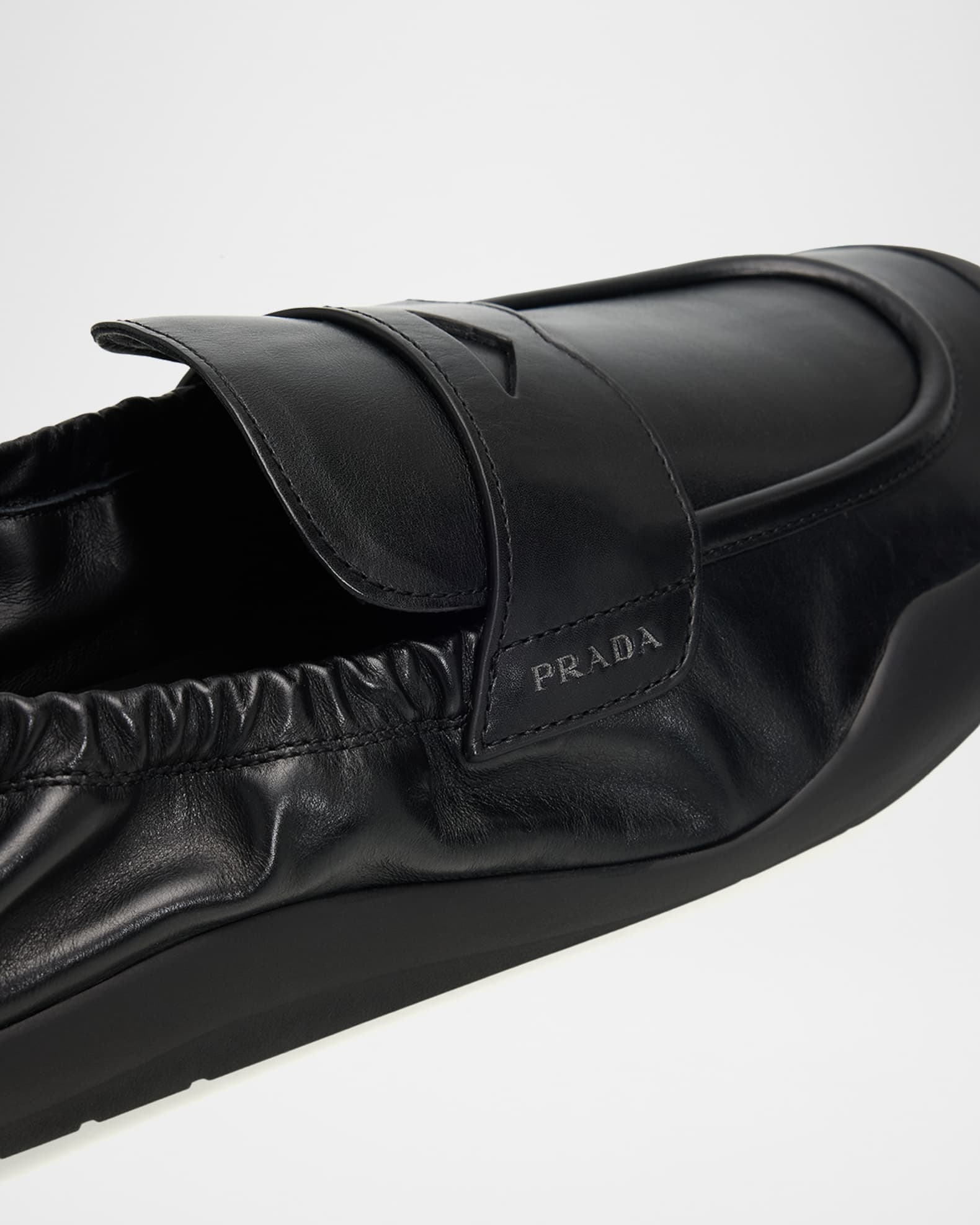 Prada Men's Speedrock Leather Rubber-Sole Penny Loafers | Neiman