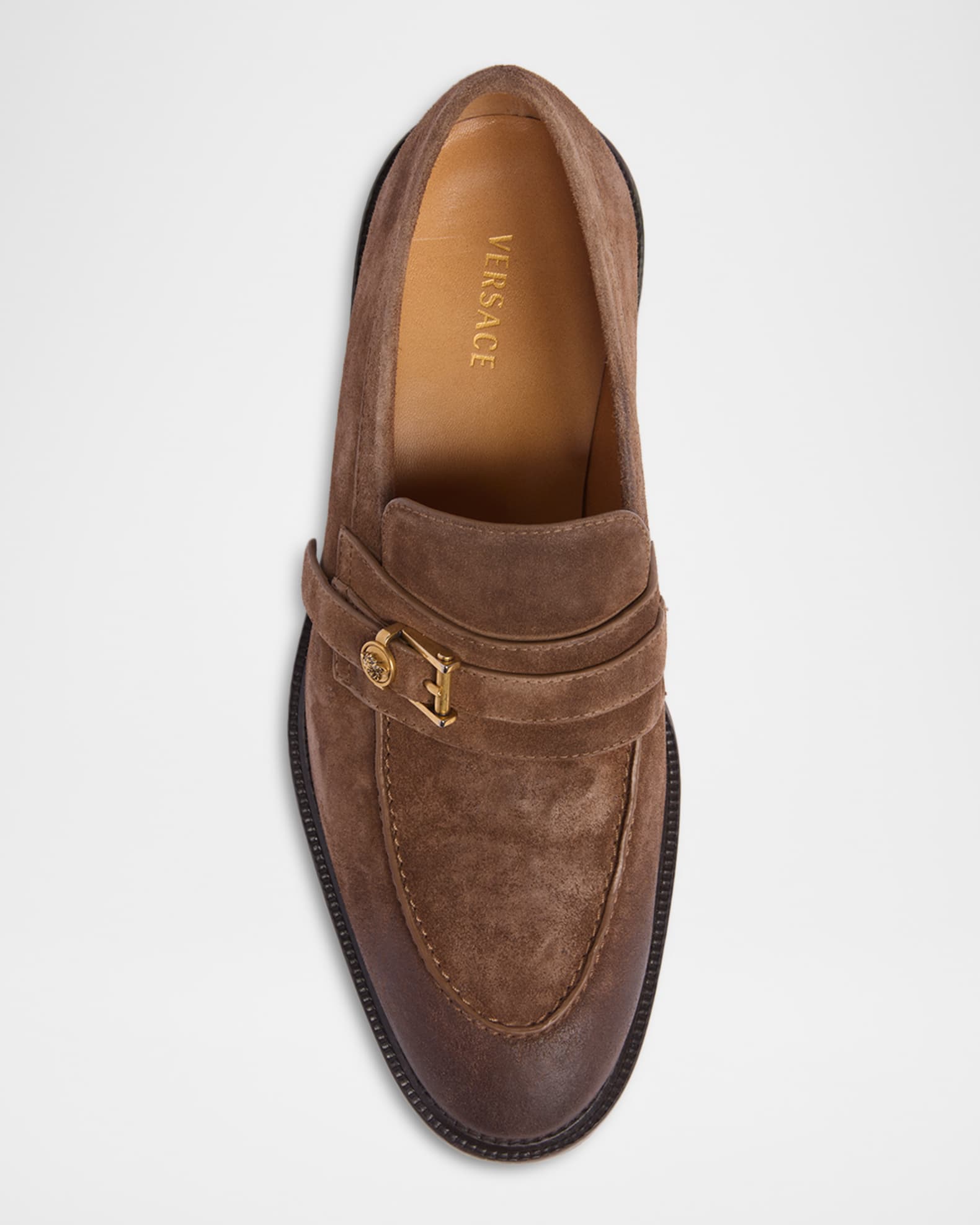Versace Men's Suede La Medusa Buckle Loafers | Neiman Marcus