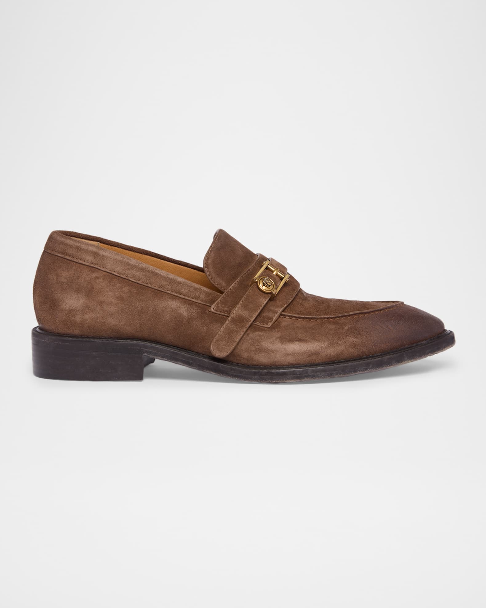 Versace Men's Suede La Medusa Buckle Loafers | Neiman Marcus
