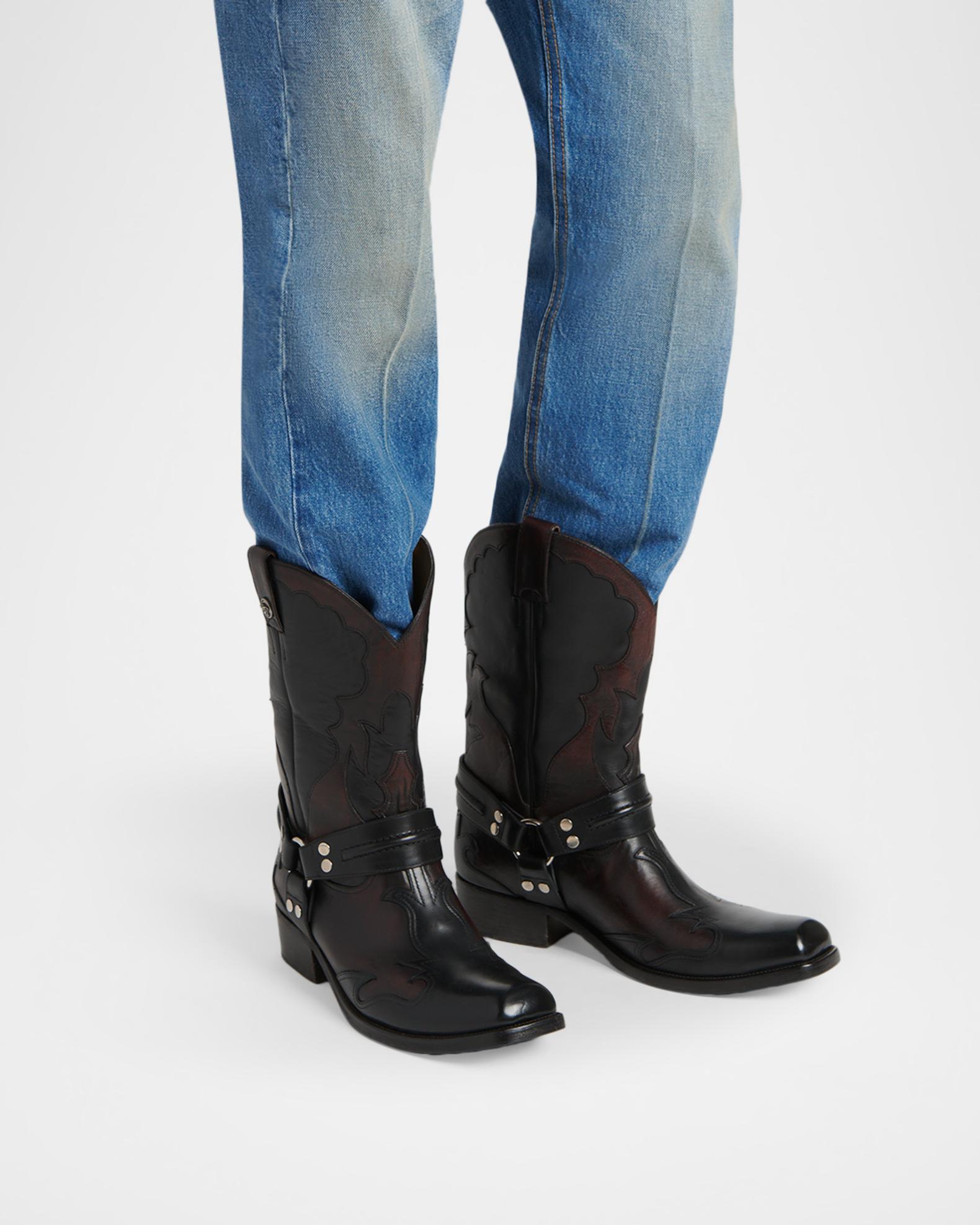 Versace Black Calf Leather Bos Taurus Men\'s Boots Versace Men main image 3