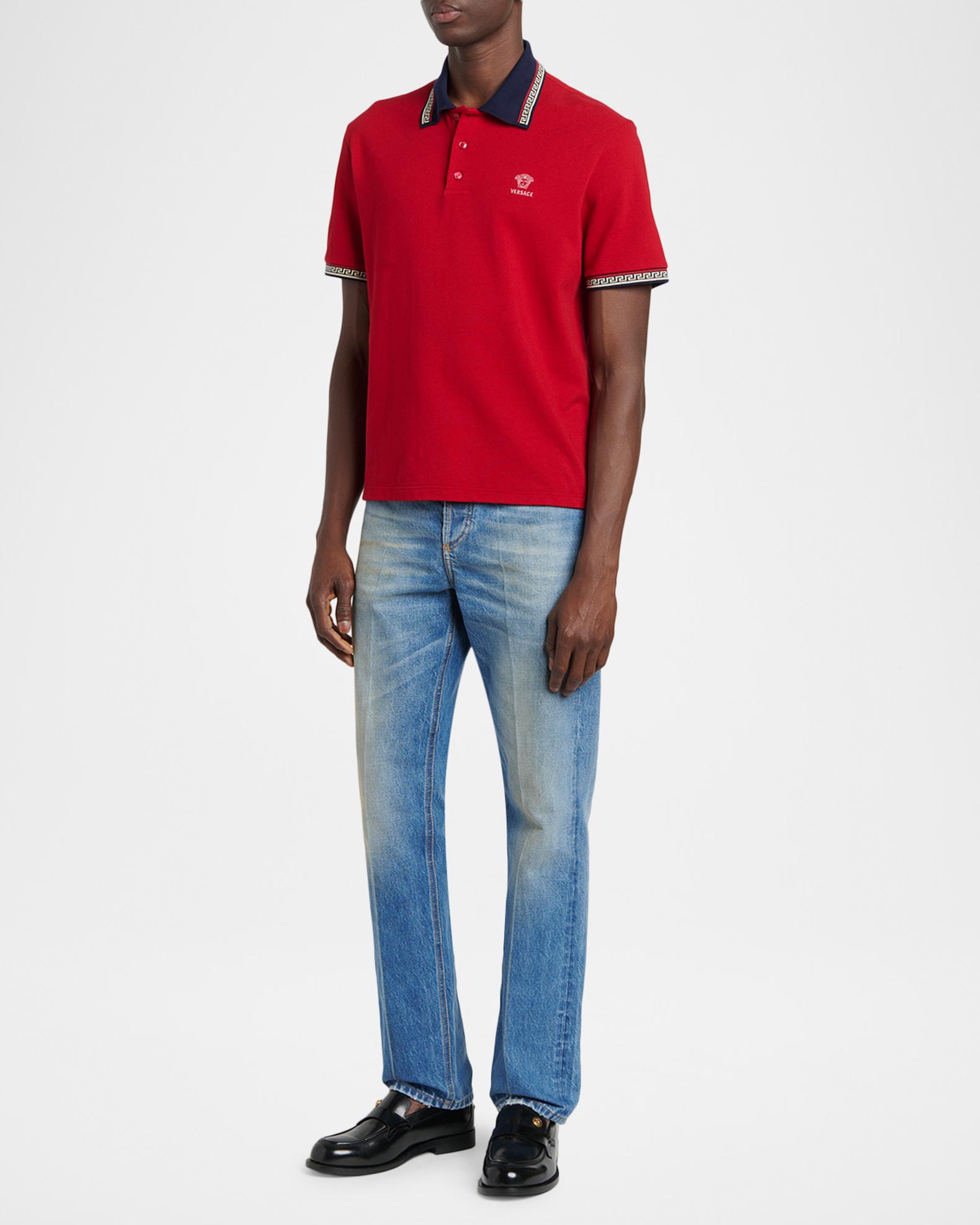 Versace Men's Greca-Trim Cotton Pique Medusa Polo Shirt | Neiman
