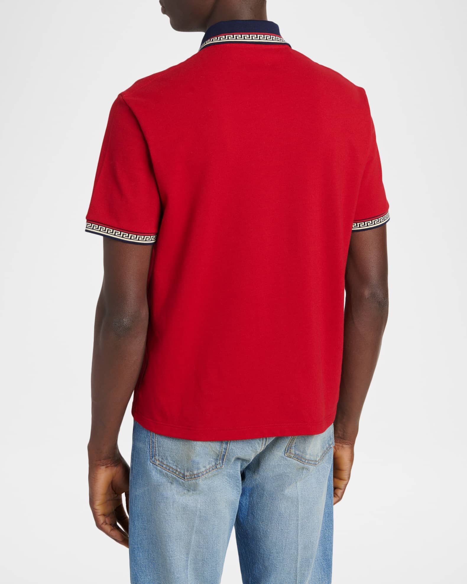 Versace Men's Greca-Trim Cotton Pique Medusa Polo Shirt | Neiman