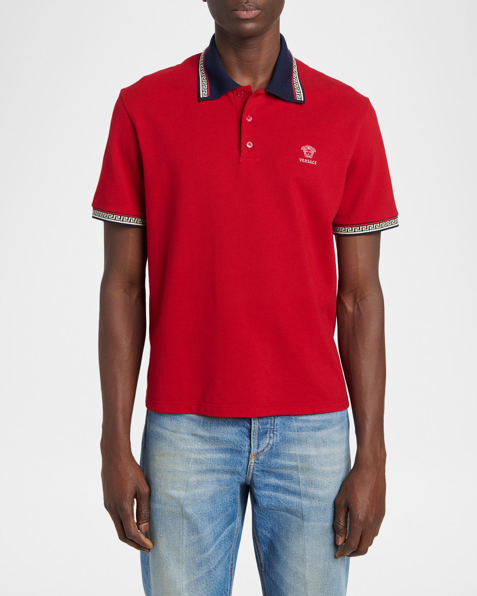 Versace Men's Greca-Trim Cotton Pique Medusa Polo Shirt | Neiman