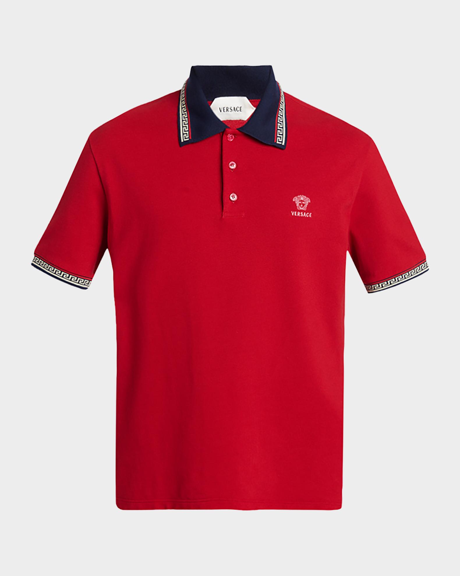 Versace Men's Greca-Trim Cotton Pique Medusa Polo Shirt | Neiman