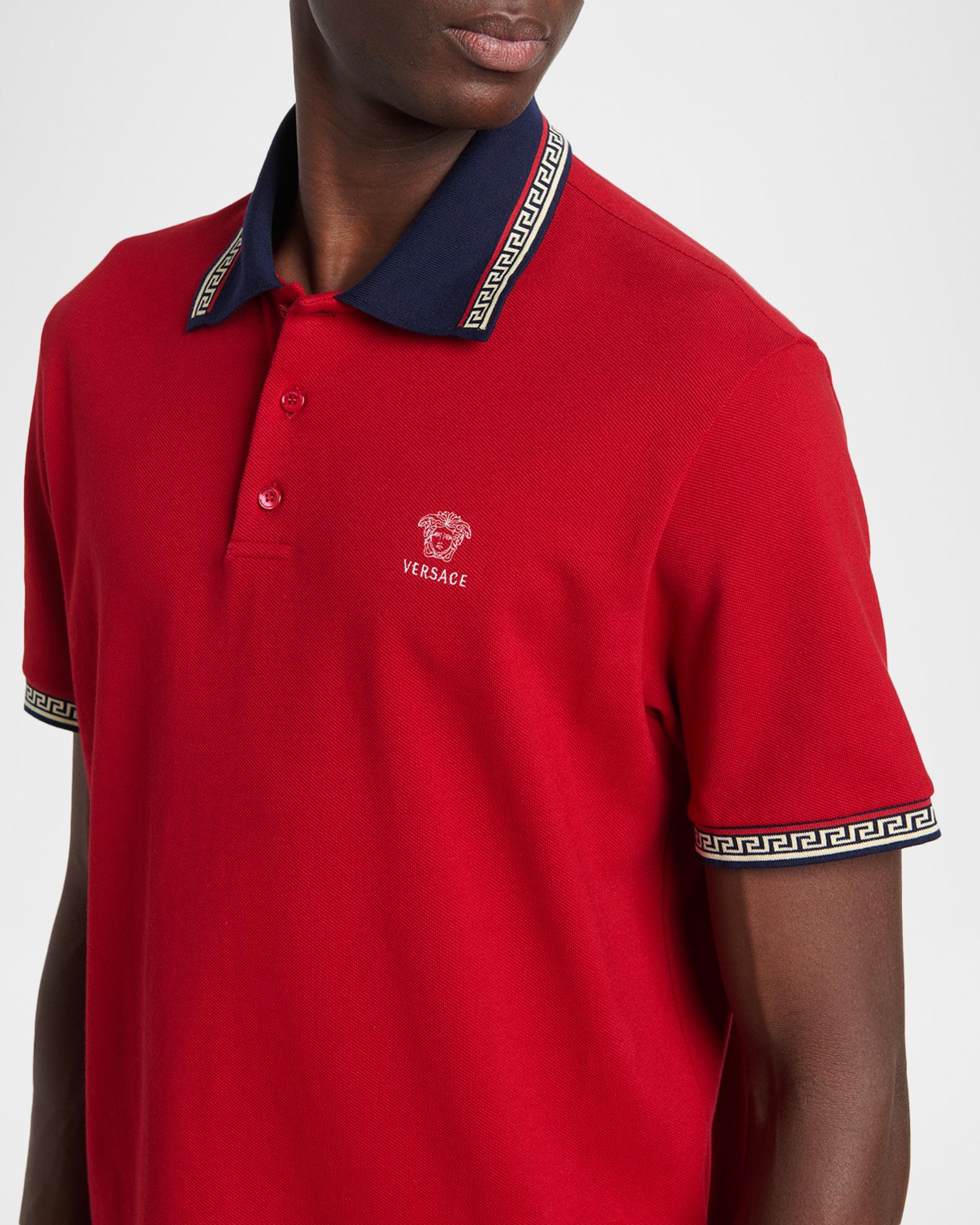 Versace Men's Greca-Trim Cotton Pique Medusa Polo Shirt | Neiman