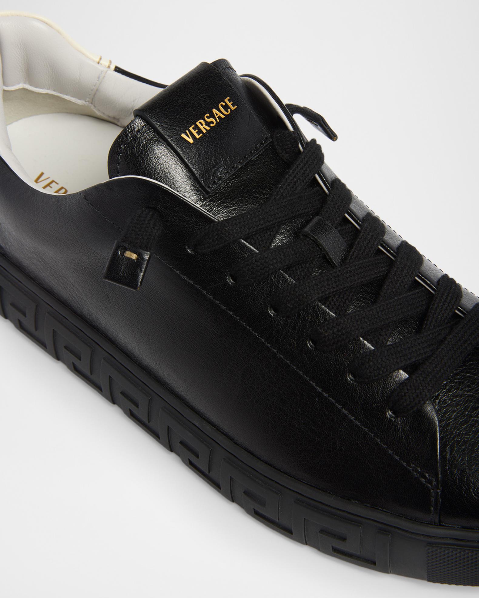 Versace Mens Black Bejeweled Crown Cross Leather Slip On Sneakers Greek Key Sole Versace Men main image 3
