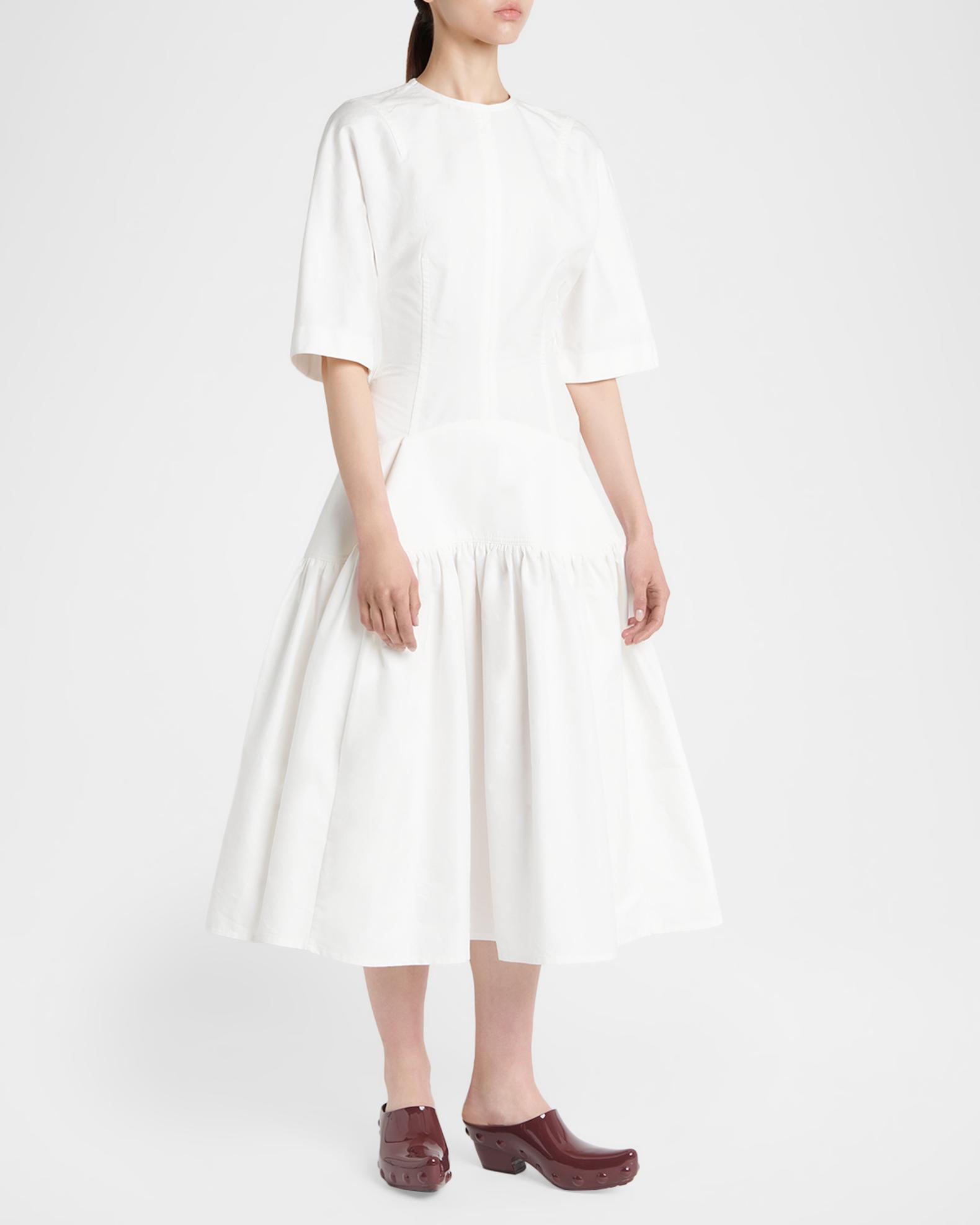 Bottega Veneta Cotton Voile Drop-Waist Midi Dress | Neiman Marcus