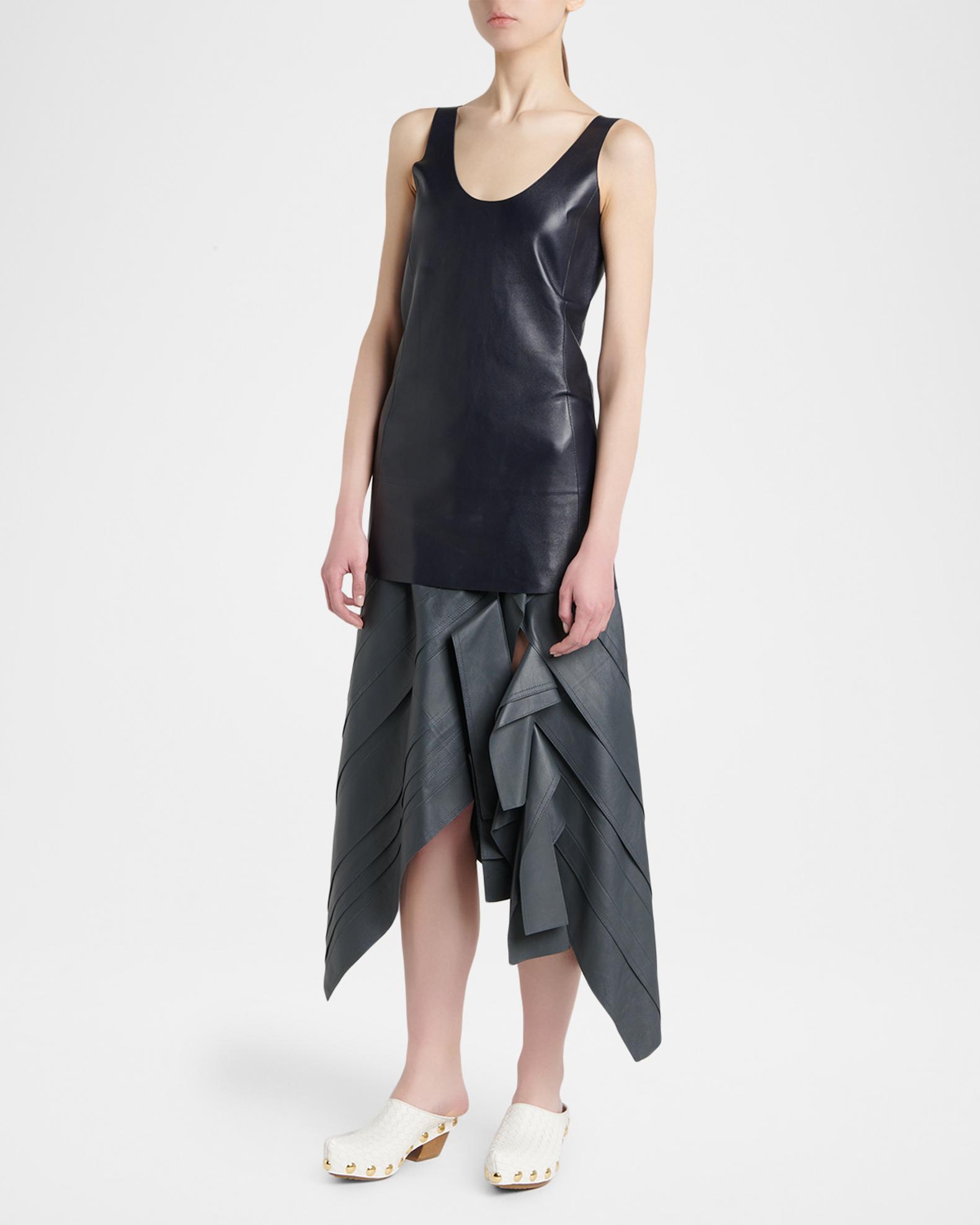 Bottega Veneta Asymmetric Ruffled Leather Midi Skirt | Neiman Marcus
