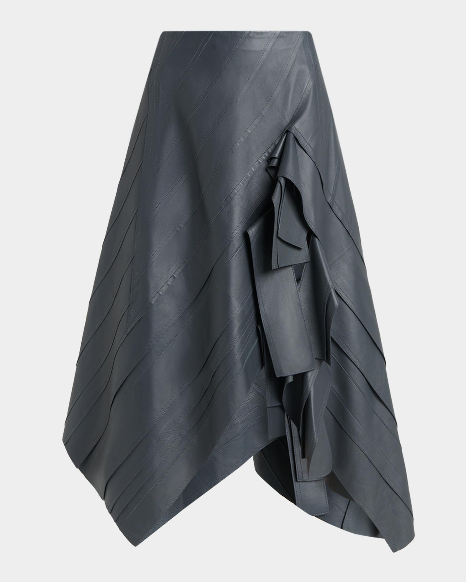 Bottega Veneta Asymmetric Ruffled Leather Midi Skirt | Neiman Marcus