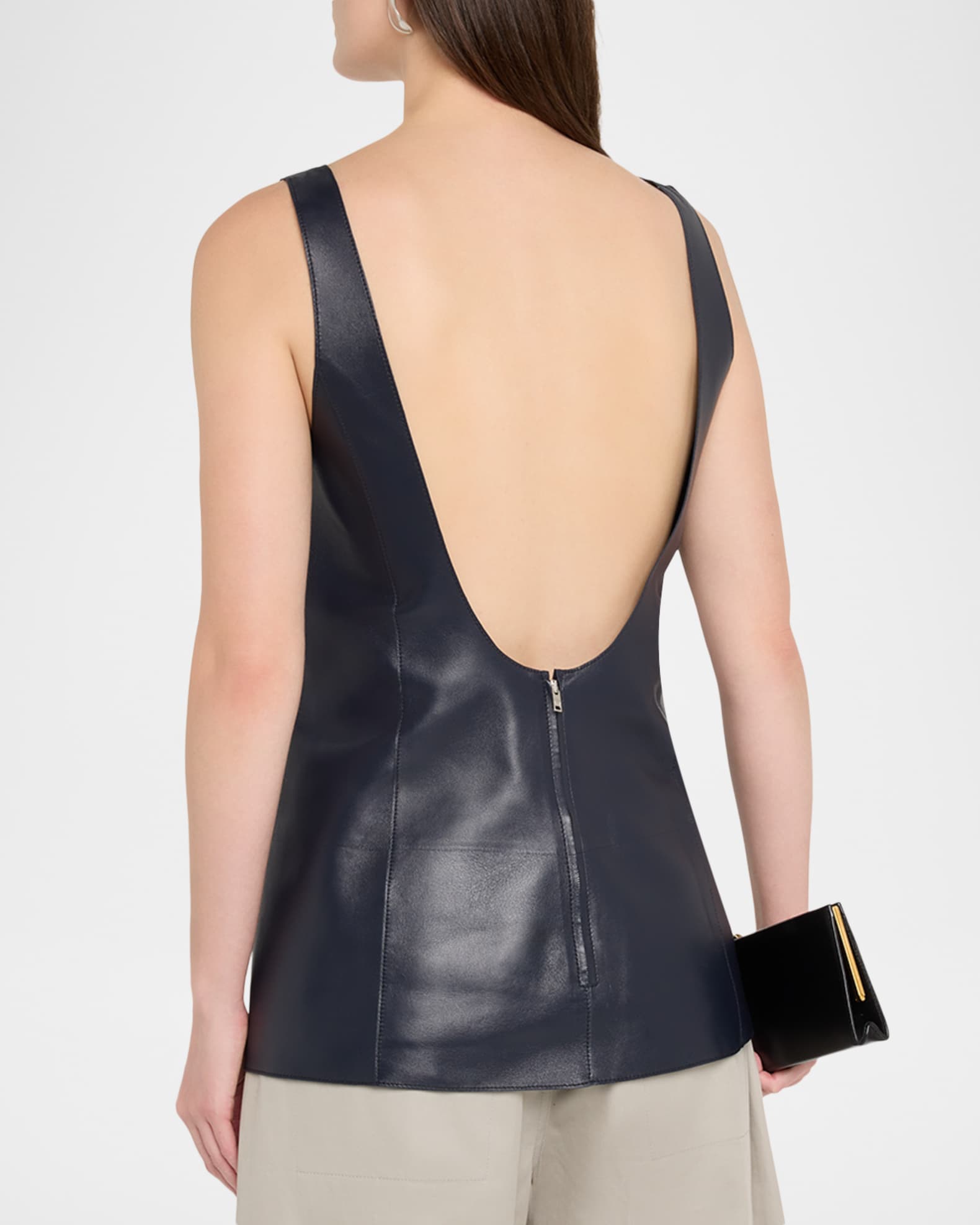 tc タンクトップ Bottega Veneta Scoop-Neck Open-Back Leather Tank Top | Neiman Marcus