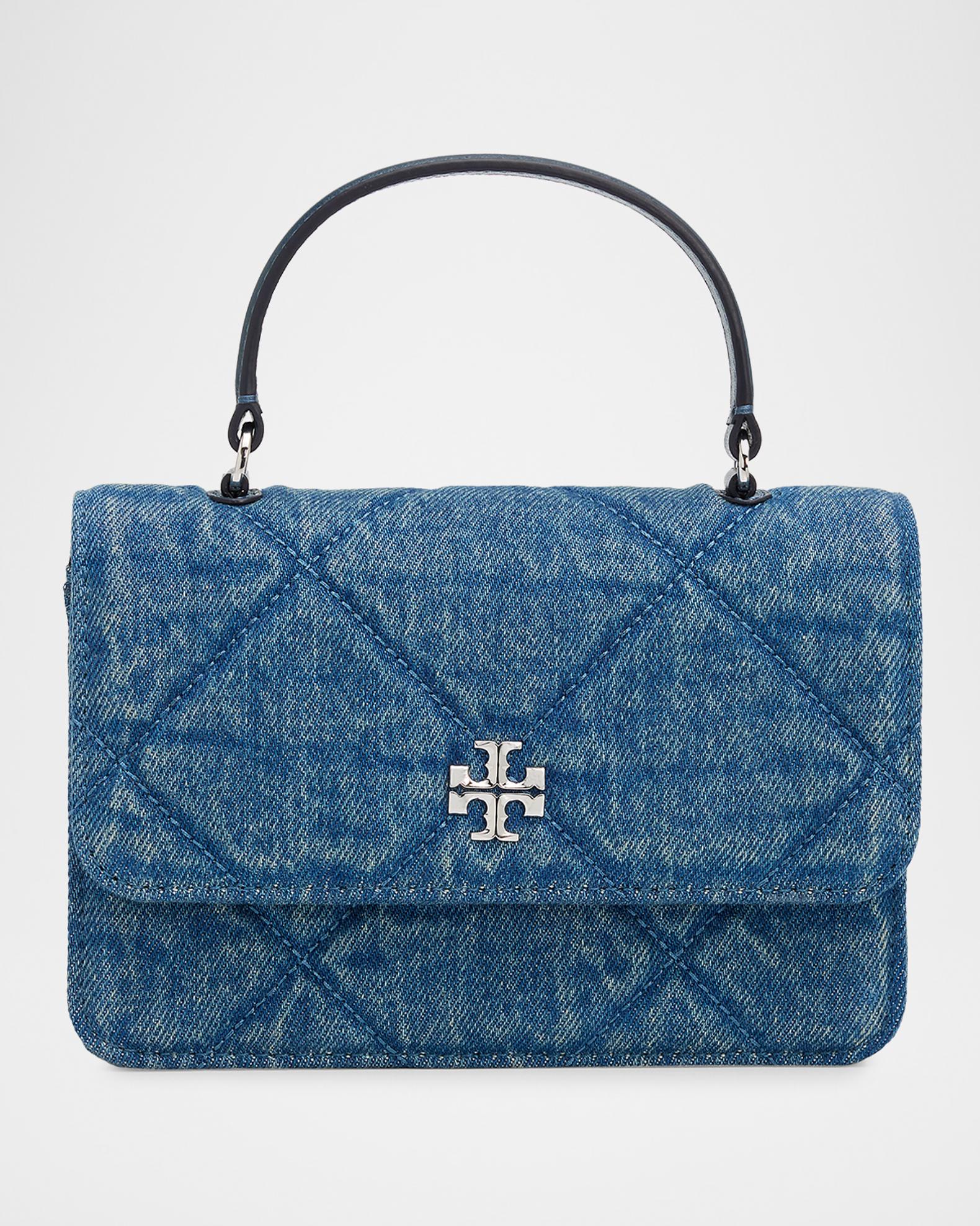 Tory Burch Kira Diamond Quilted Cotton Denim Top Handle Bag 