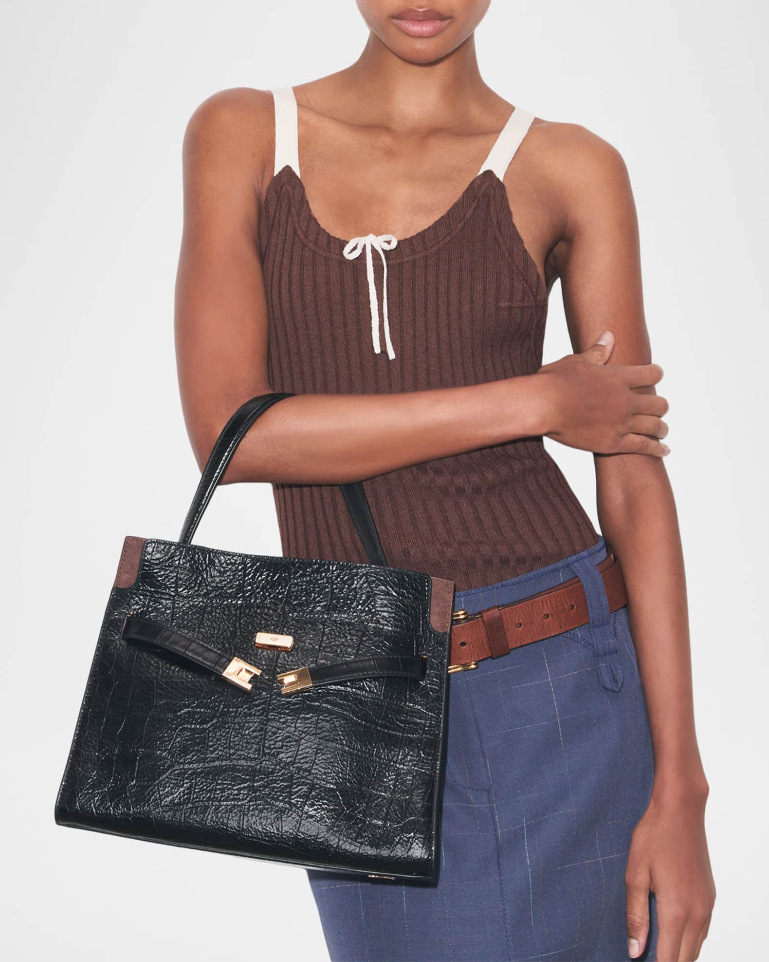 Tory Burch Lee Radziwill Croc-Embossed Leather Top-Handle Bag