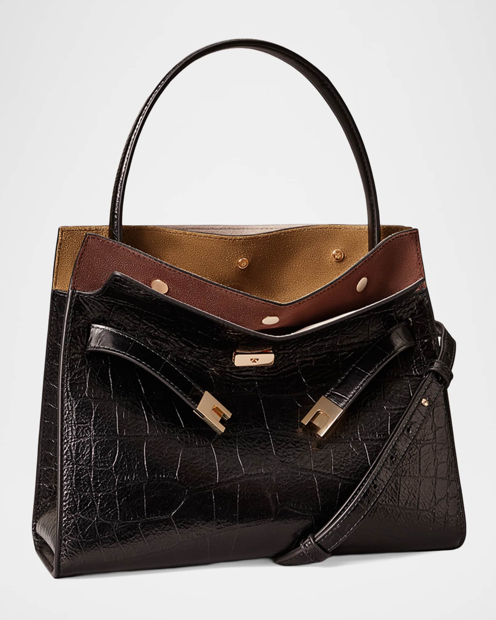 【入手困難】MOTTO 38-kt Rider コラボ商品 Tory Burch Lee Radziwill Croc-Embossed Leather Top-Handle Bag