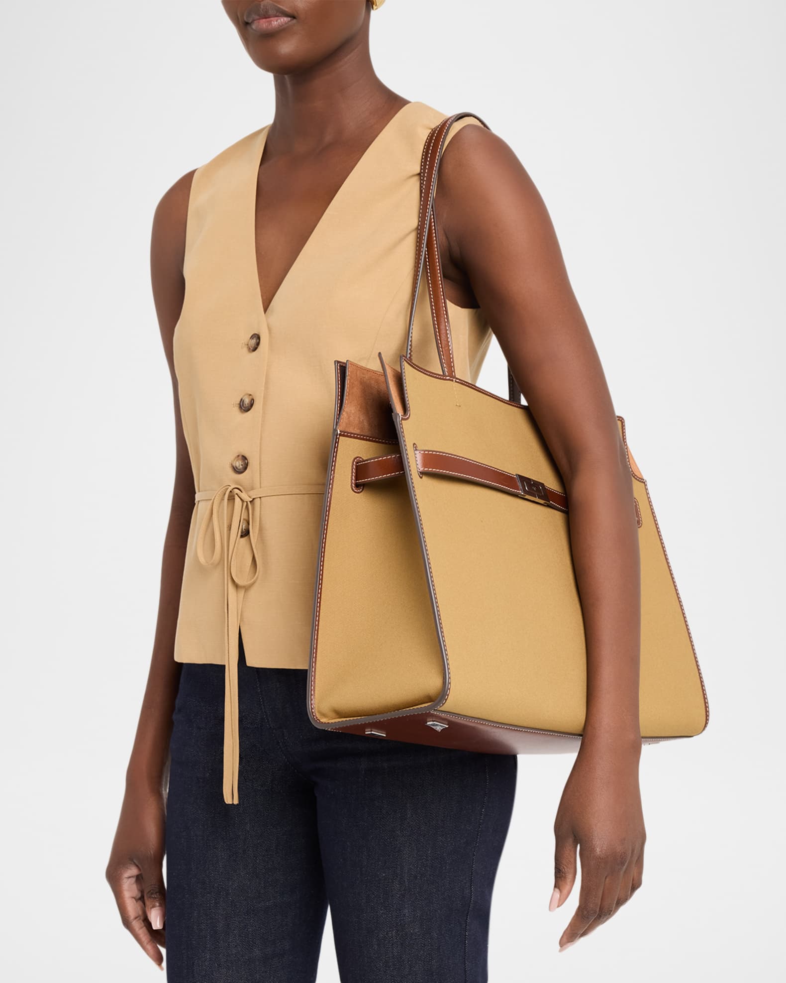 Tory Burch Lee Radziwill Canvas Tote Bag | Neiman Marcus