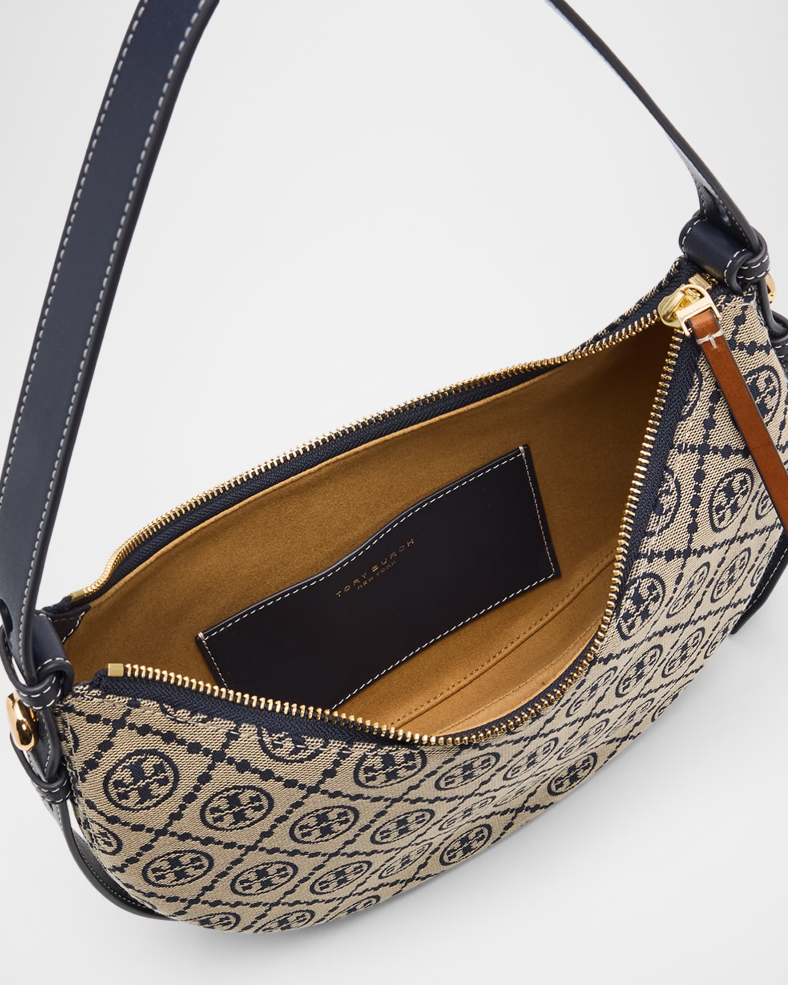 Tory Burch Romy T Monogram Half-Moon Shoulder Bag | Neiman Marcus