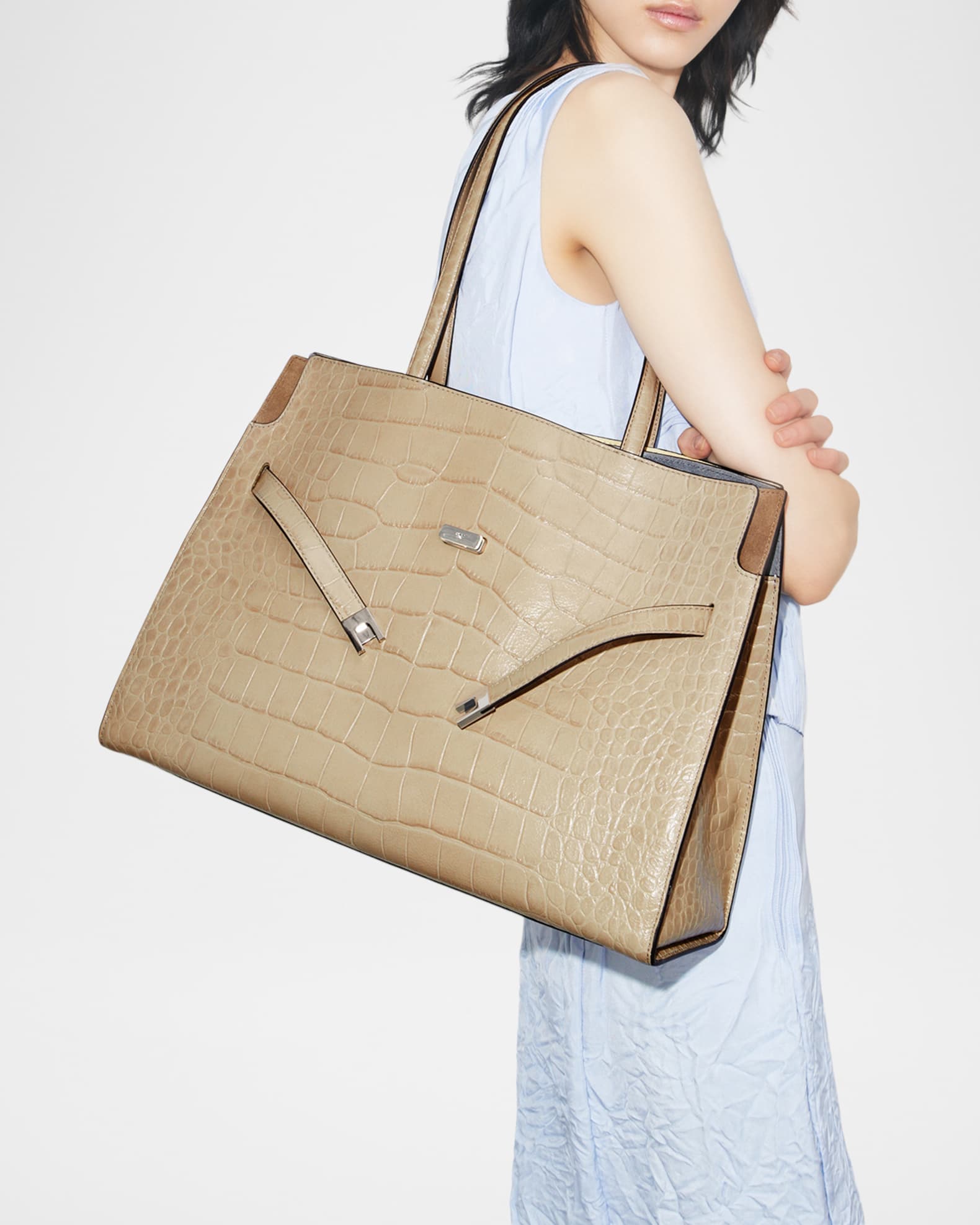 Tory Burch Lee Radziwill Croc-Embossed Leather Tote Bag | Neiman