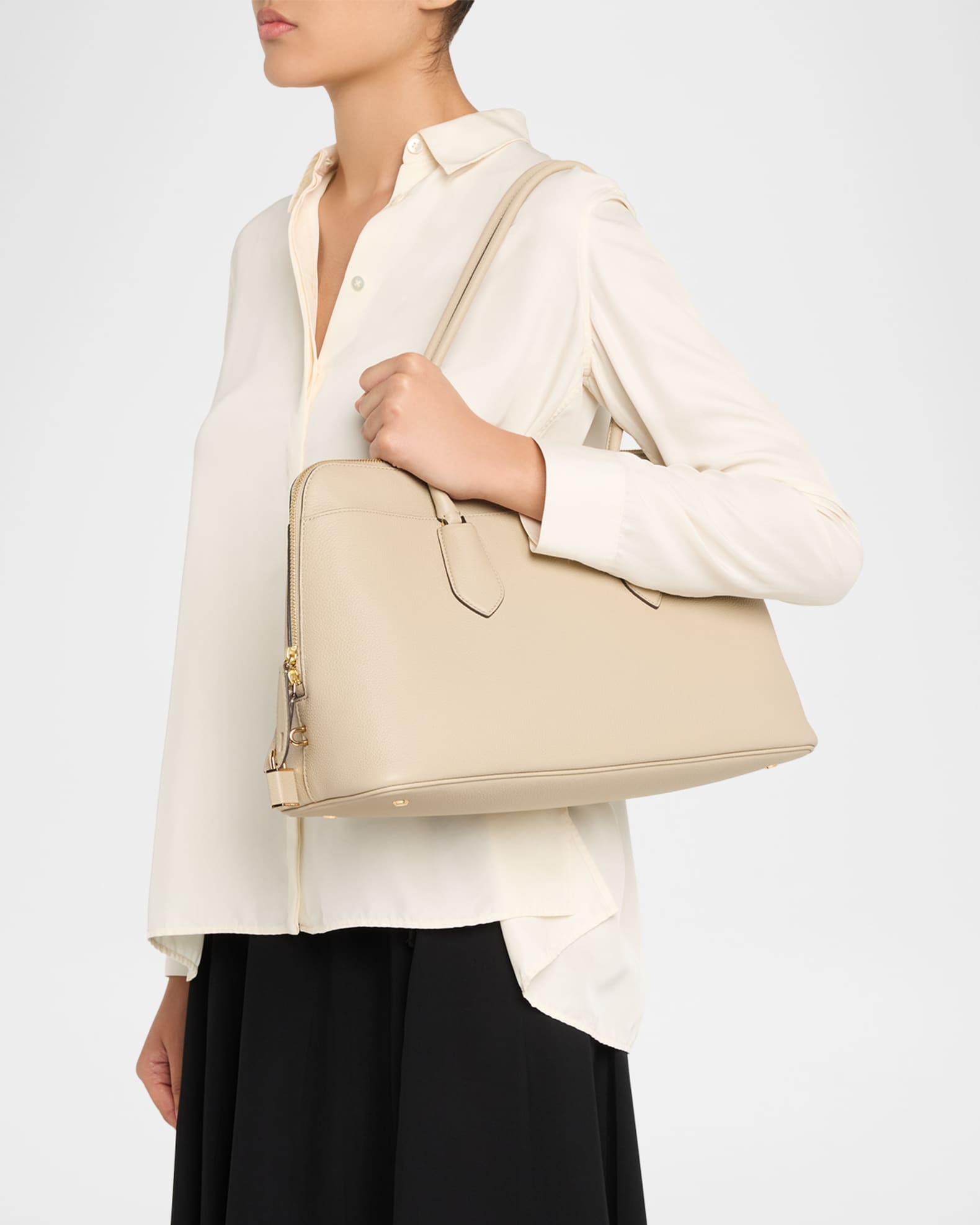 Tory Burch Lock Pebbled Leather Satchel | Neiman Marcus
