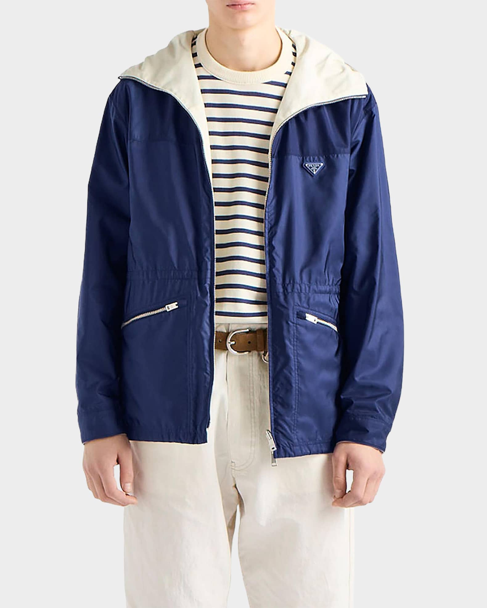 Prada Men's Re-Nylon Reversible Hooded Jacket | Neiman Marcus