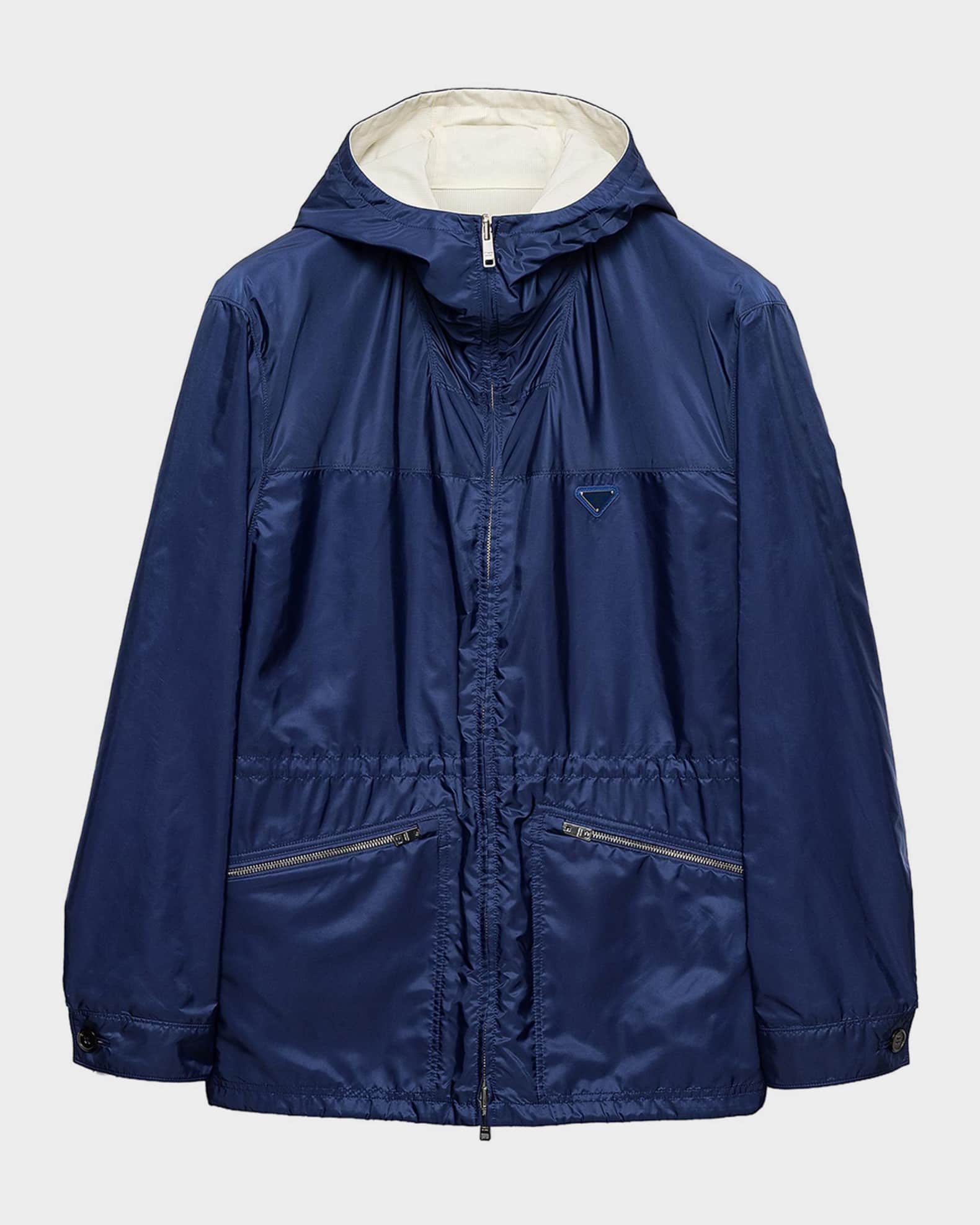 PRADA ネイビー フード付きジャケット Prada Men's Re-Nylon Reversible Hooded Jacket | Neiman Marcus