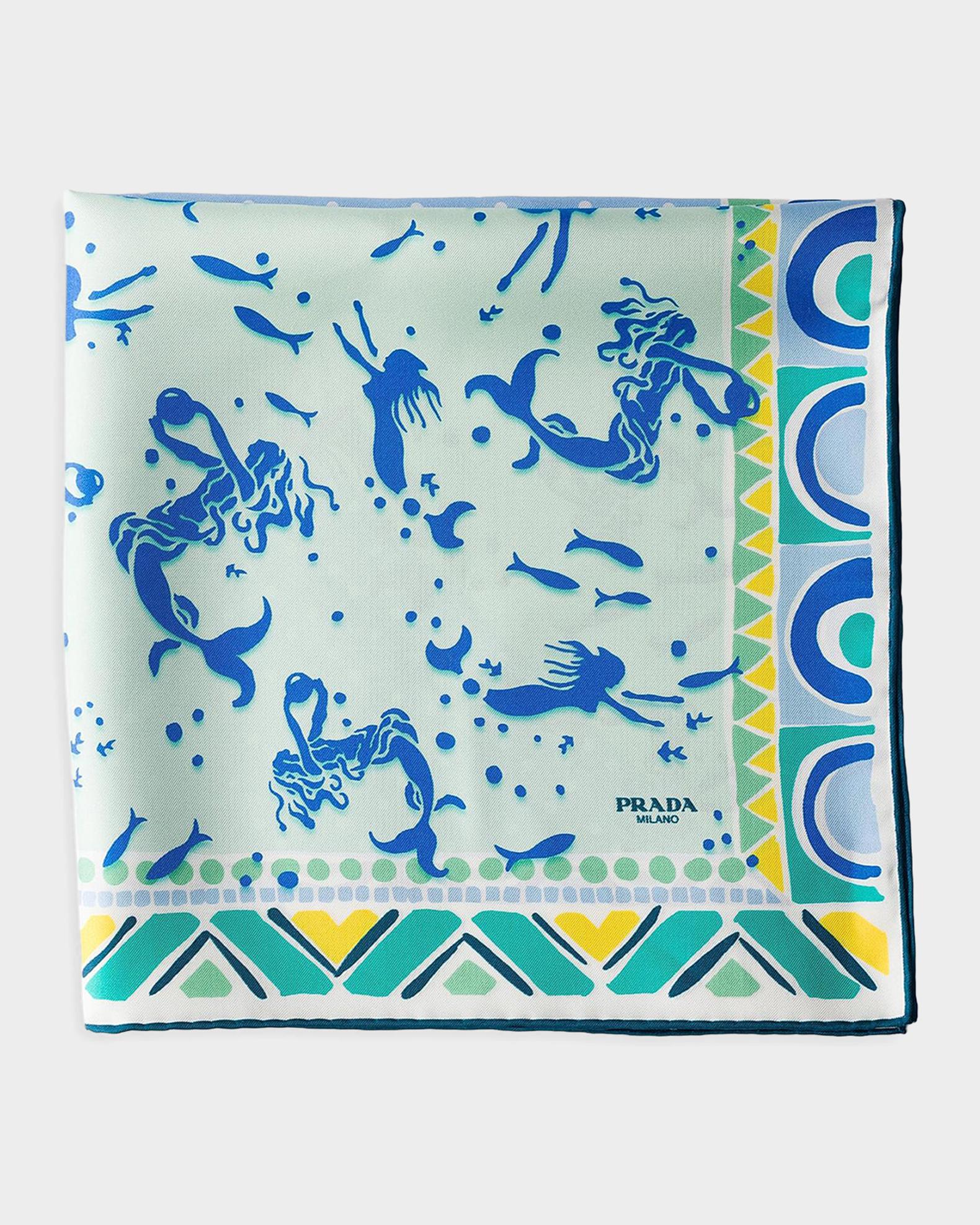 Prada Mermaid-Print Silk Twill Scarf | Neiman Marcus