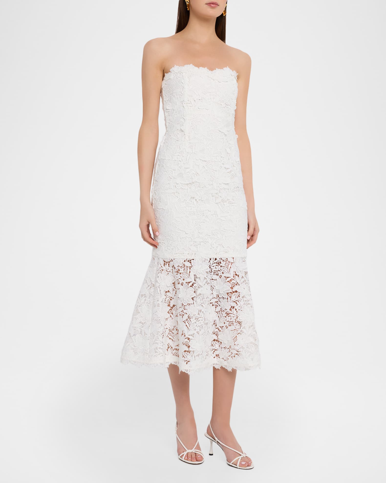 knee length dresses for ladies White Lace Midi Dress French Style Elegant Wedding Bridal Guest Dress White / M / US 6-8 main image 1
