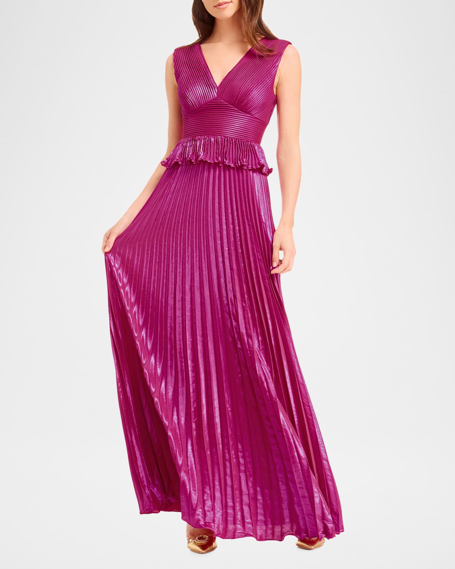 Dress the Population Black Label Liliana Pleated Metallic Satin