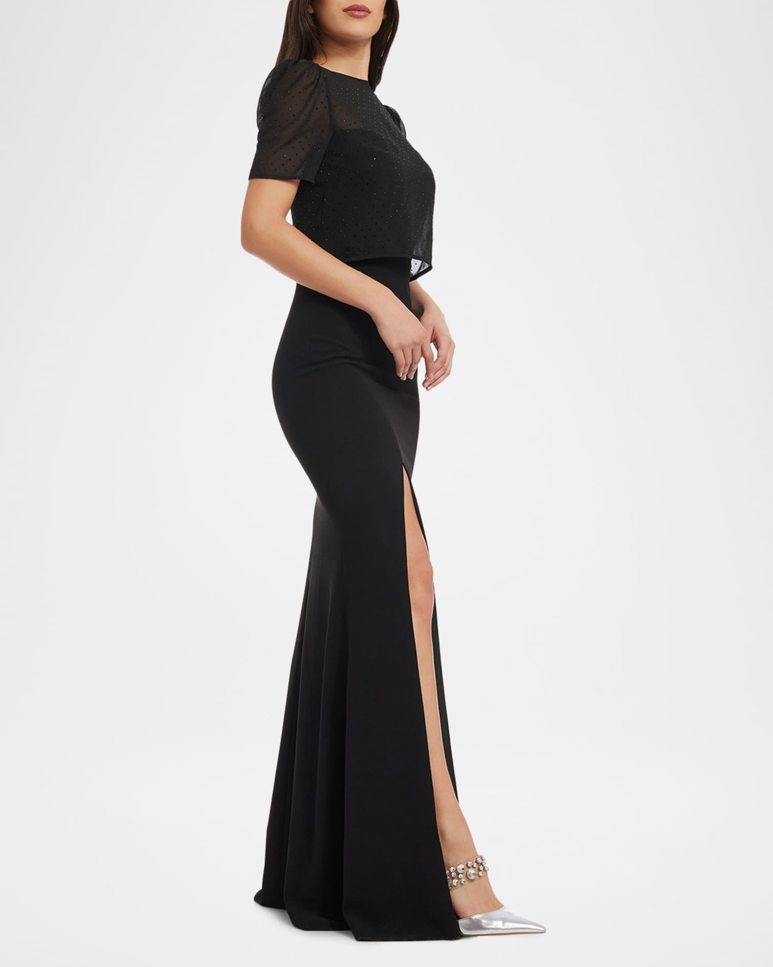 Dress the Population Black Label Amanda Chiffon-Draped Mermaid Gown |  Neiman Marcus