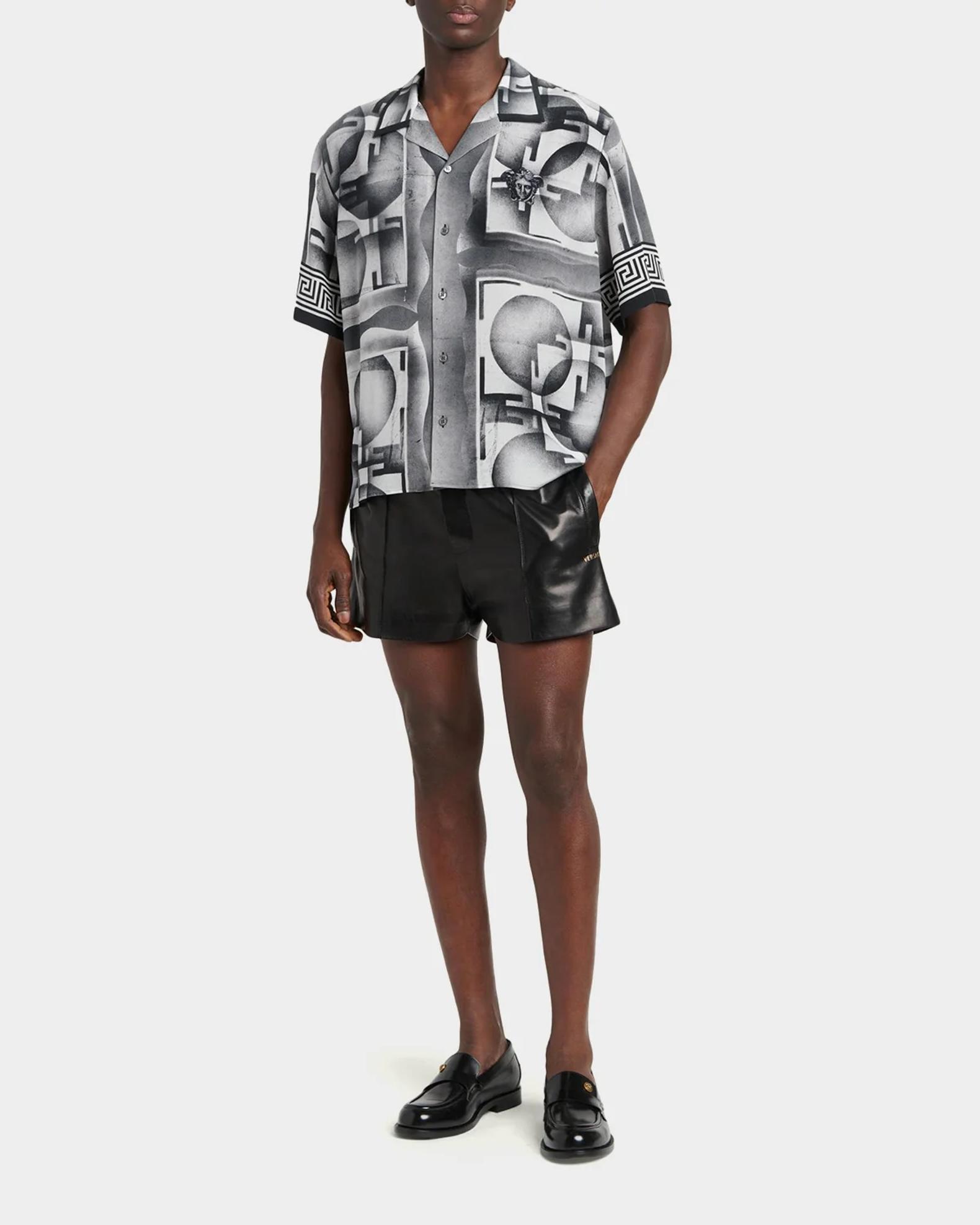 Versace Men's Silk Abstract La Greca-Trim Camp Shirt | Neiman Marcus