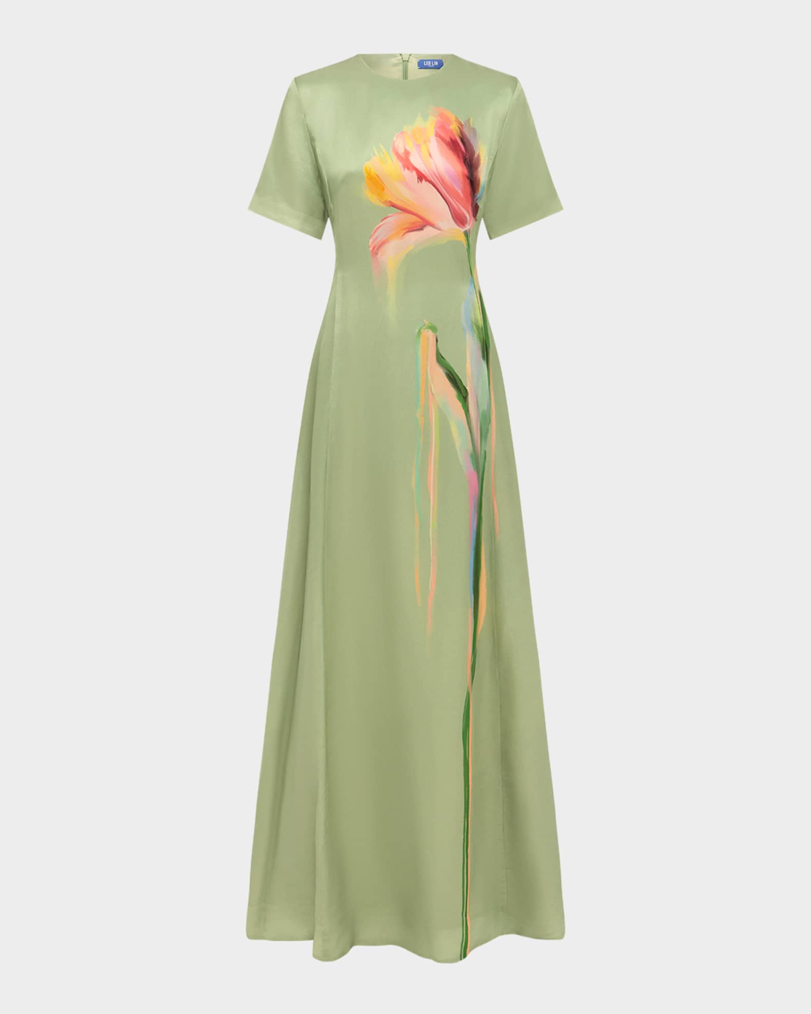 LEO LIN Alice Floral Short-Sleeve Maxi Dress | Neiman Marcus