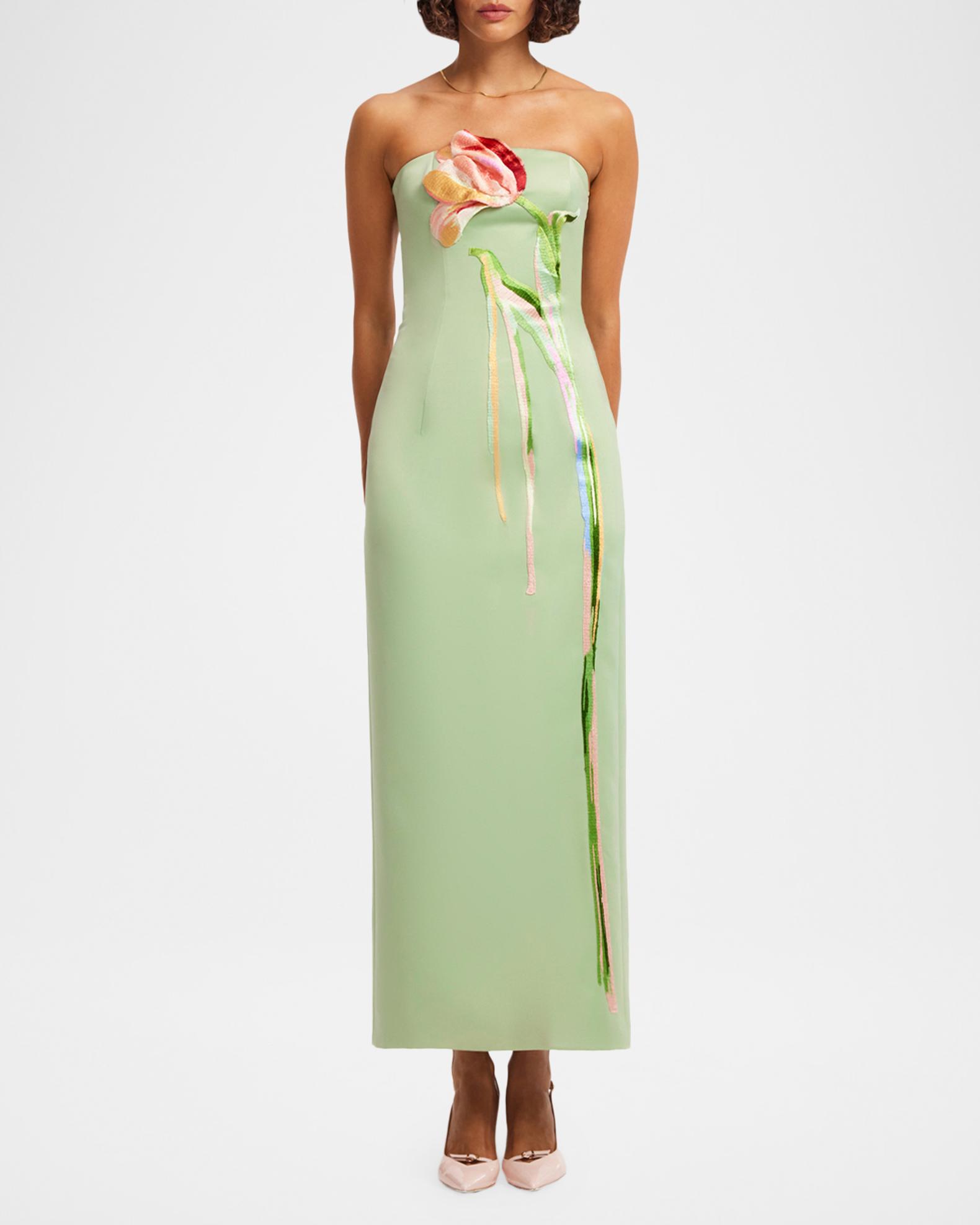 LEO LIN Marilyn Embroidered Cutout Bustier Maxi Dress | Neiman Marcus