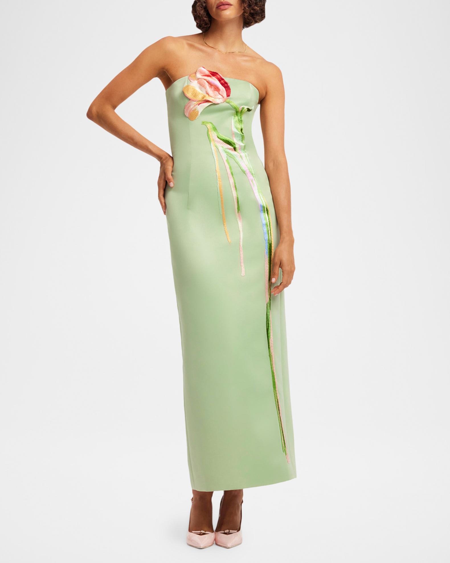 LEO LIN Marilyn Embroidered Cutout Bustier Maxi Dress | Neiman Marcus