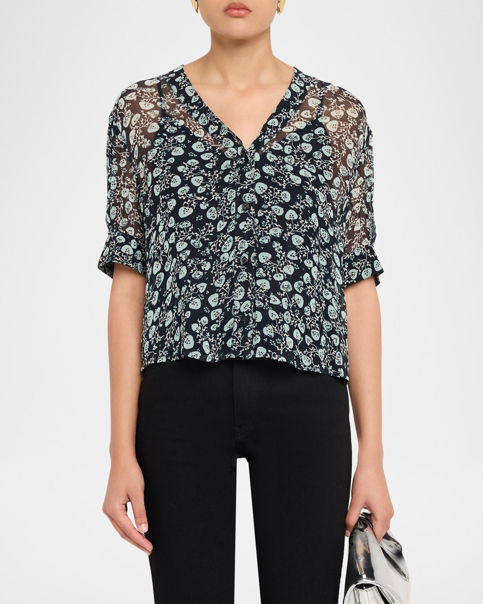 rag & bone Taylor Floral Sheer Short-Sleeve Top | Neiman Marcus