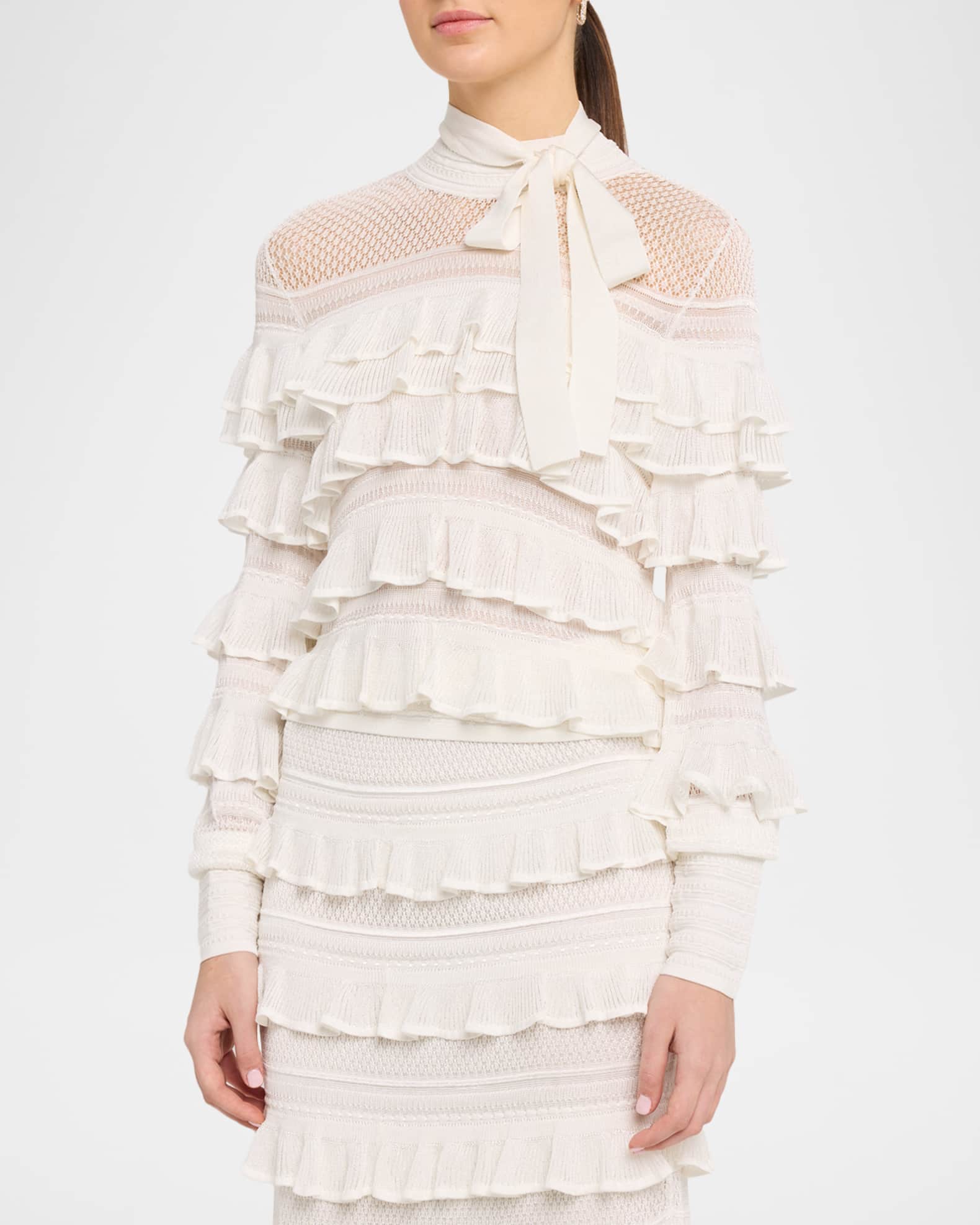 Zimmermann Luna Lace Frill Tie-Neck Top | Neiman Marcus