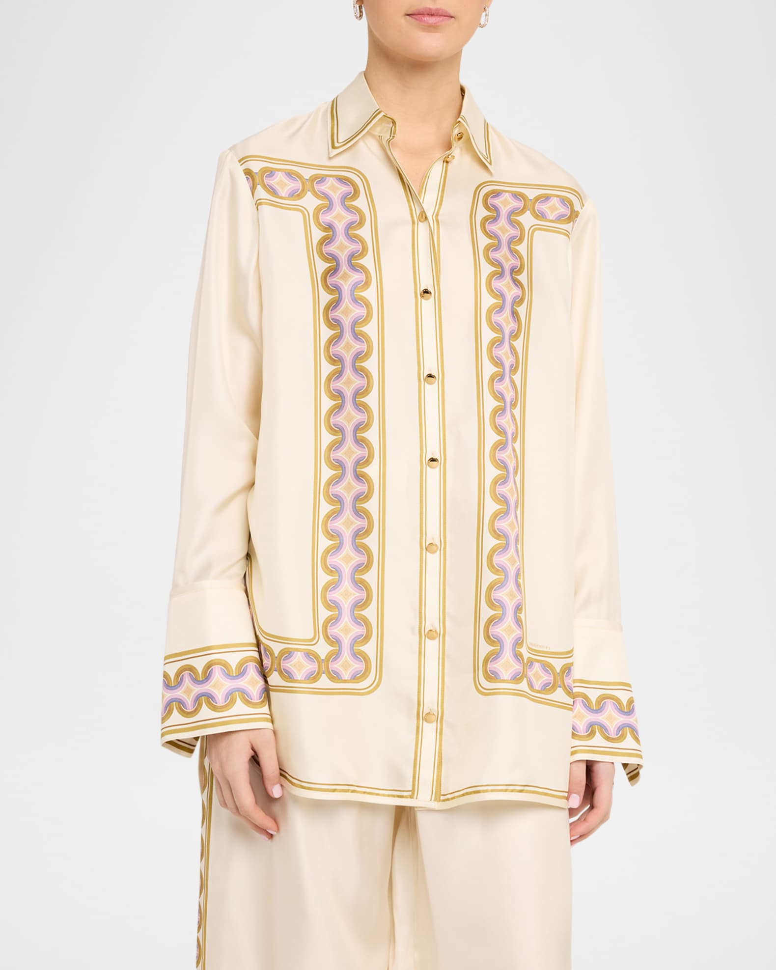 Ｌｕｎａ♡ Zimmermann Luna Retro Geo-Print Silk Shirt | Neiman Marcus