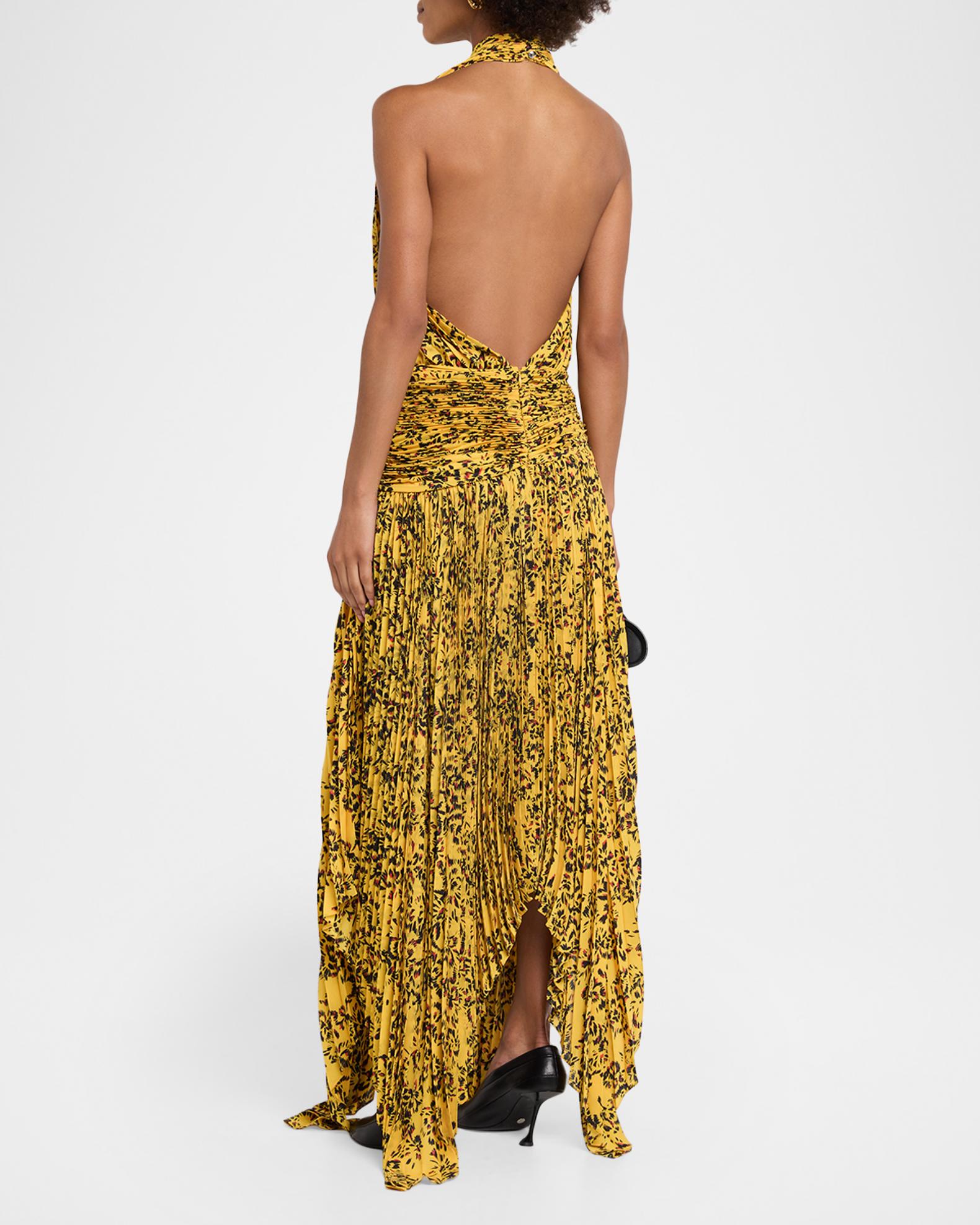 Proenza Schouler Paulina Printed Pleated Midi Dress - Gold Multi