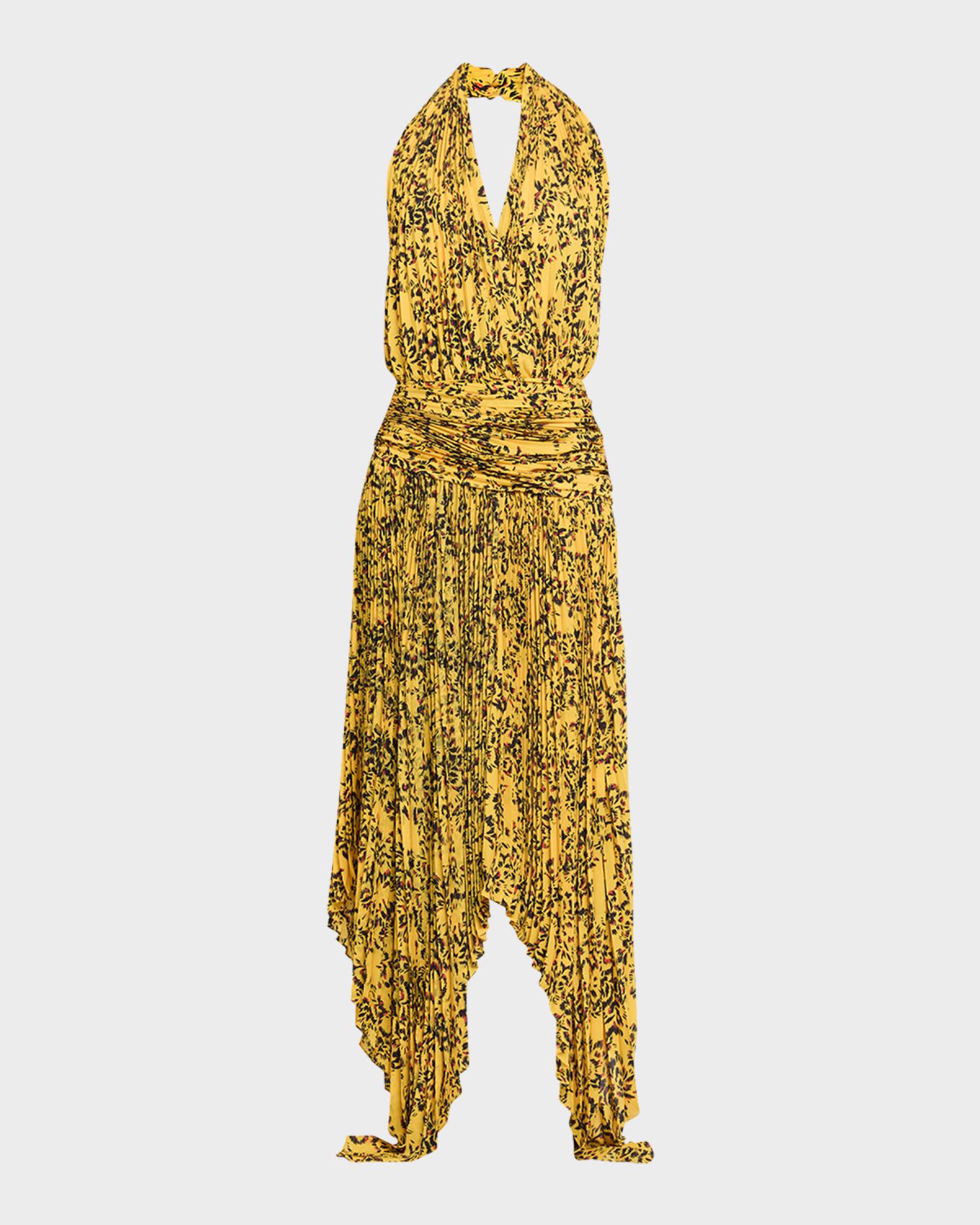 Proenza Schouler Paulina Printed Pleated Midi Dress - Gold Multi