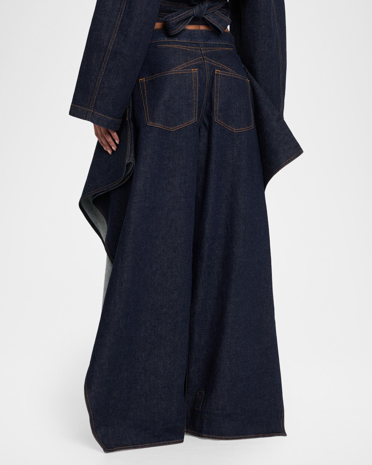 ALAIA Ruffle Flap Wide-Leg Denim Pants | Neiman Marcus