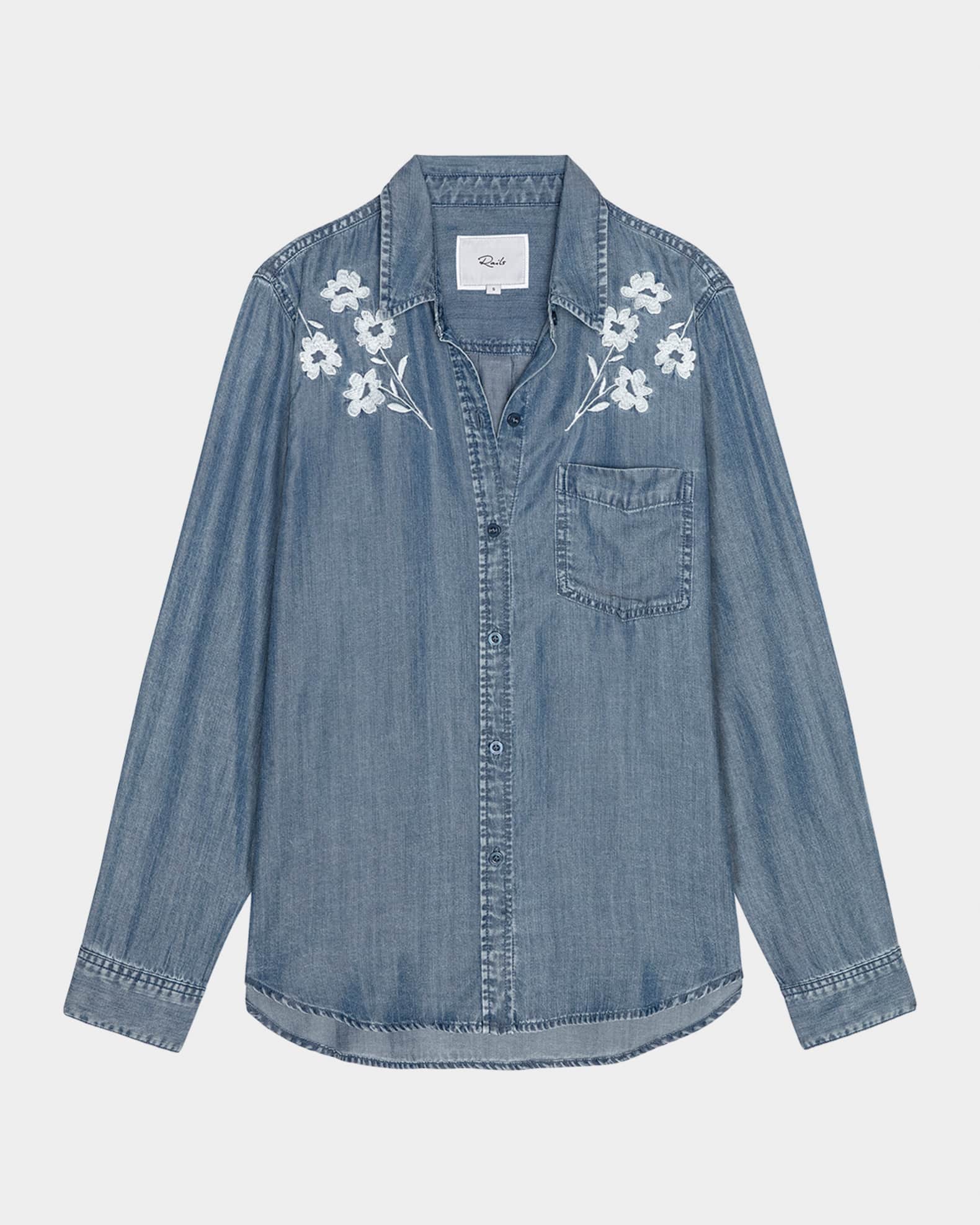Rails Ingrid Flower-Embroidered Denim Shirt | Neiman Marcus