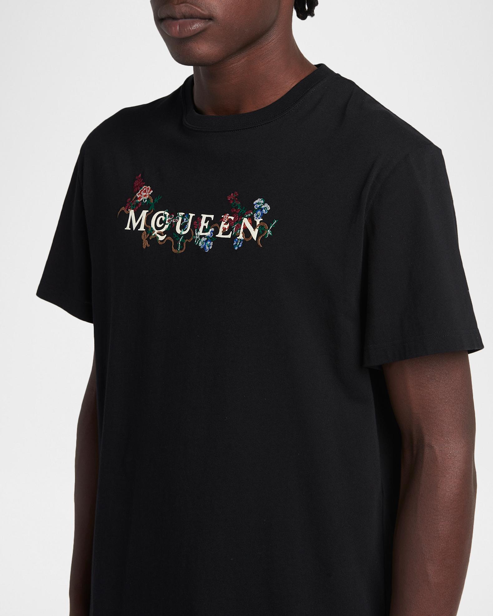 McQueen Men's Floral-Embroidered Logo T-Shirt | Neiman Marcus