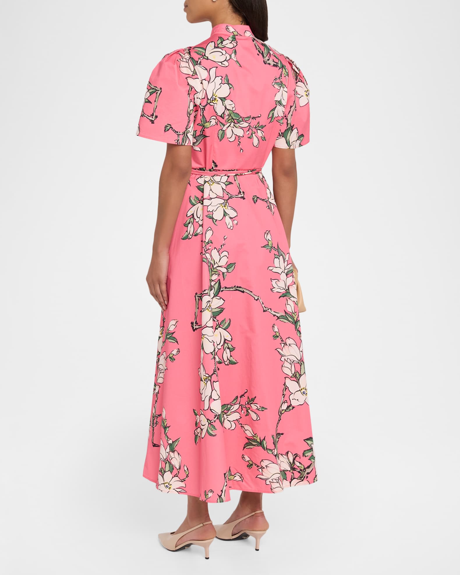 LEO LIN Bianca Floral-Print Cotton Midi Dress | Neiman Marcus