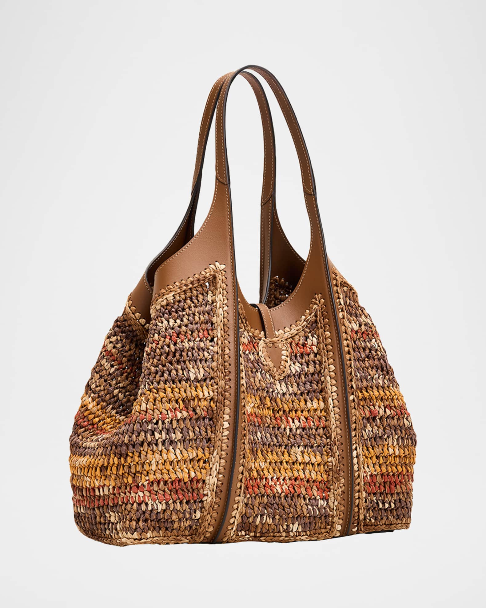 Tod's T Timeless Raffia Shopping Tote Bag | Neiman Marcus