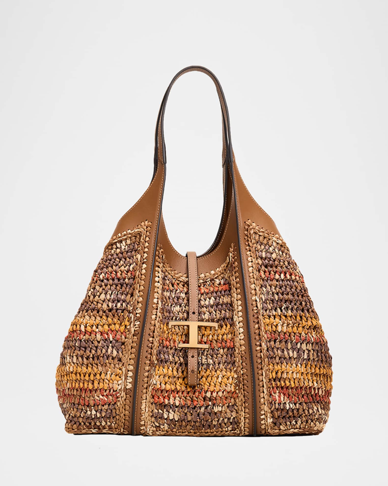 Tod's T Timeless Raffia Shopping Tote Bag | Neiman Marcus
