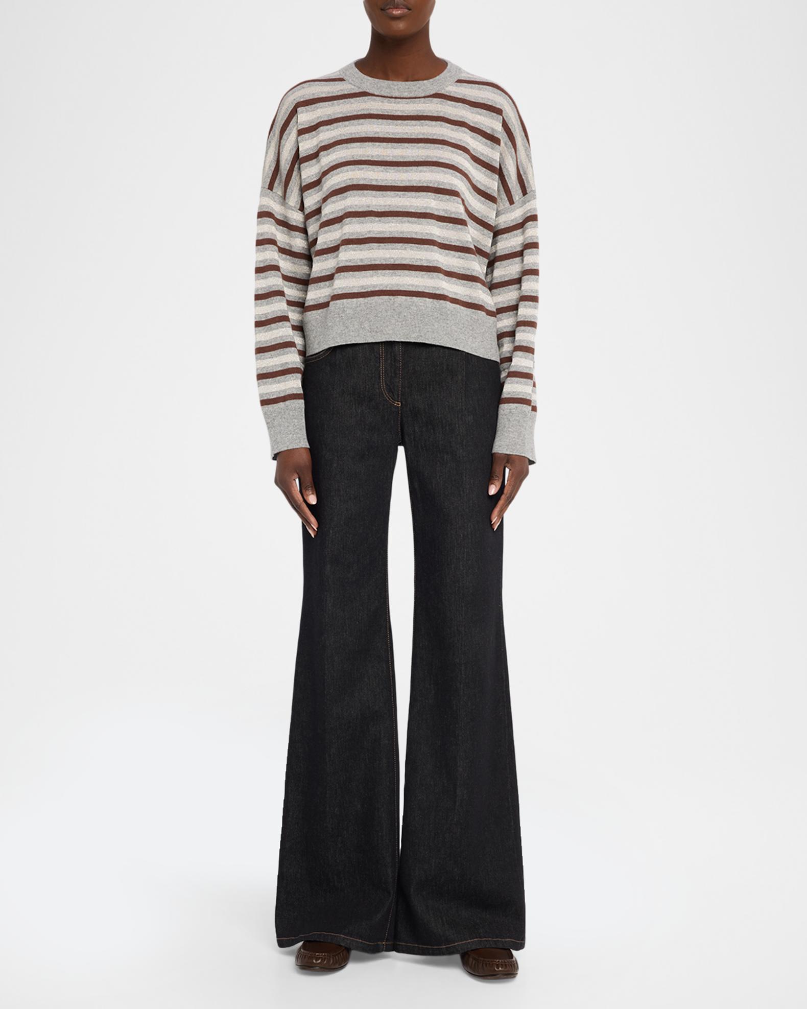 Brunello Cucinelli Shimmering Striped Wool-Cashmere Crop Sweater