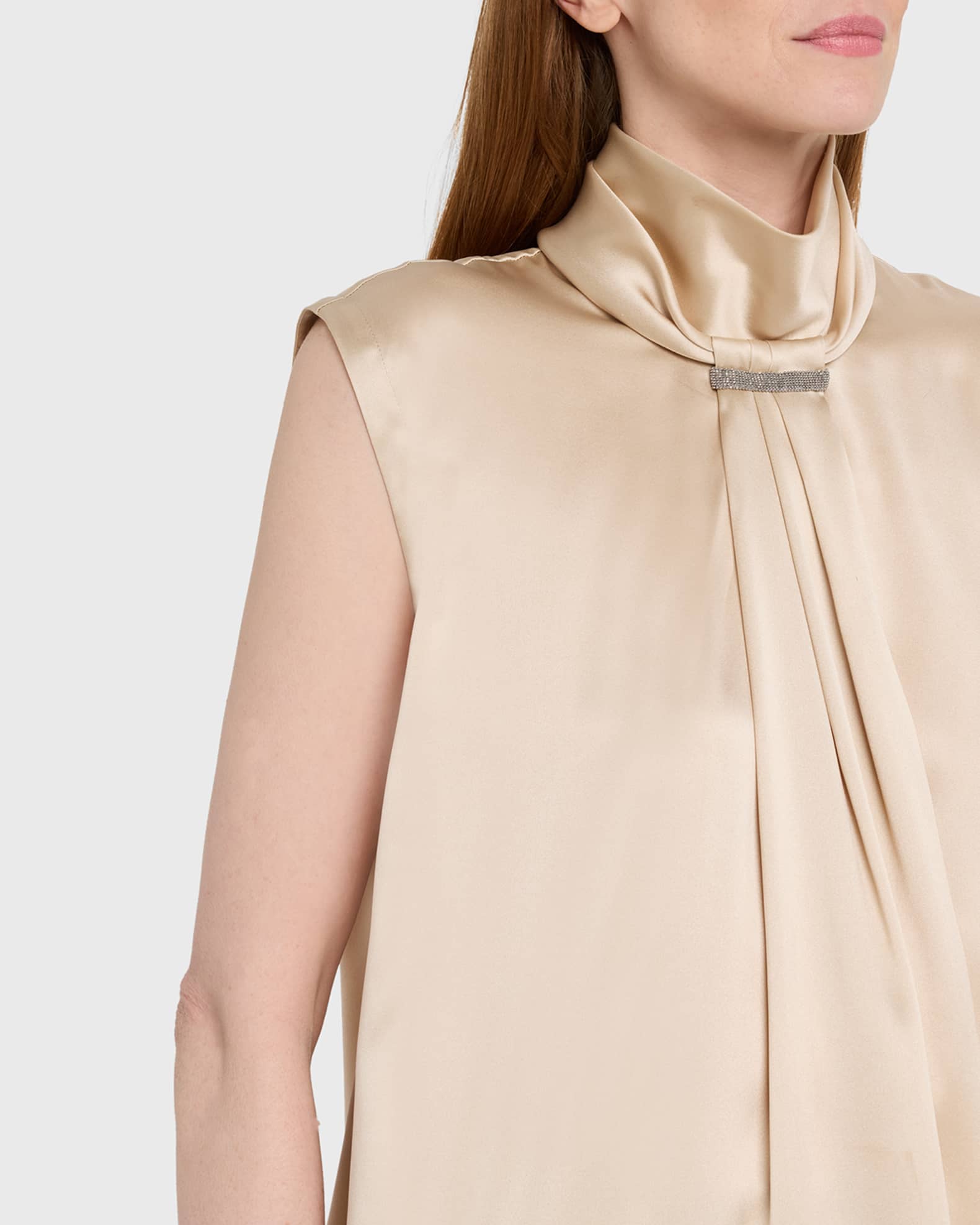 Brunello Cucinelli Sleeveless Silk Turtleneck Blouse w/ Monili