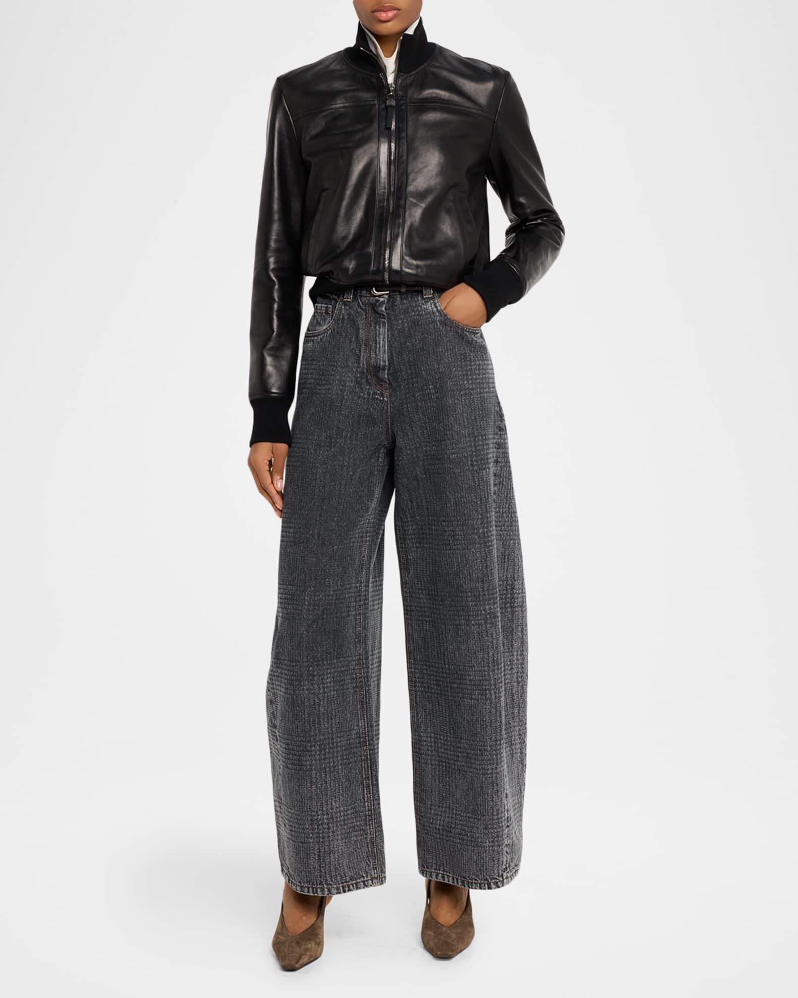 Brunello Cucinelli Turtleneck Leather Bomber Jacket | Neiman Marcus